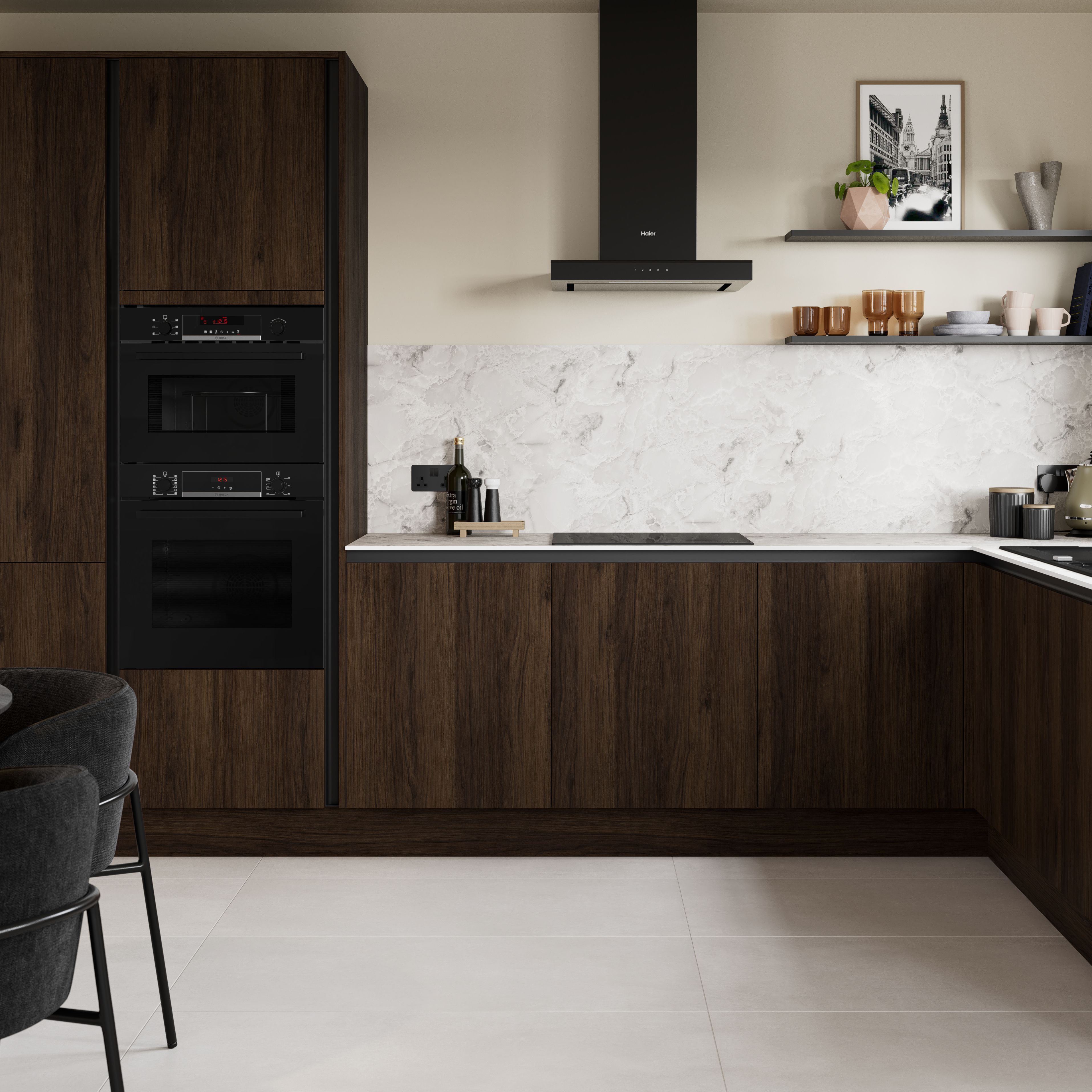 GoodHome Rivero Matt walnut effect Door & drawer, 715mm x 18mm x 597mm 600mm