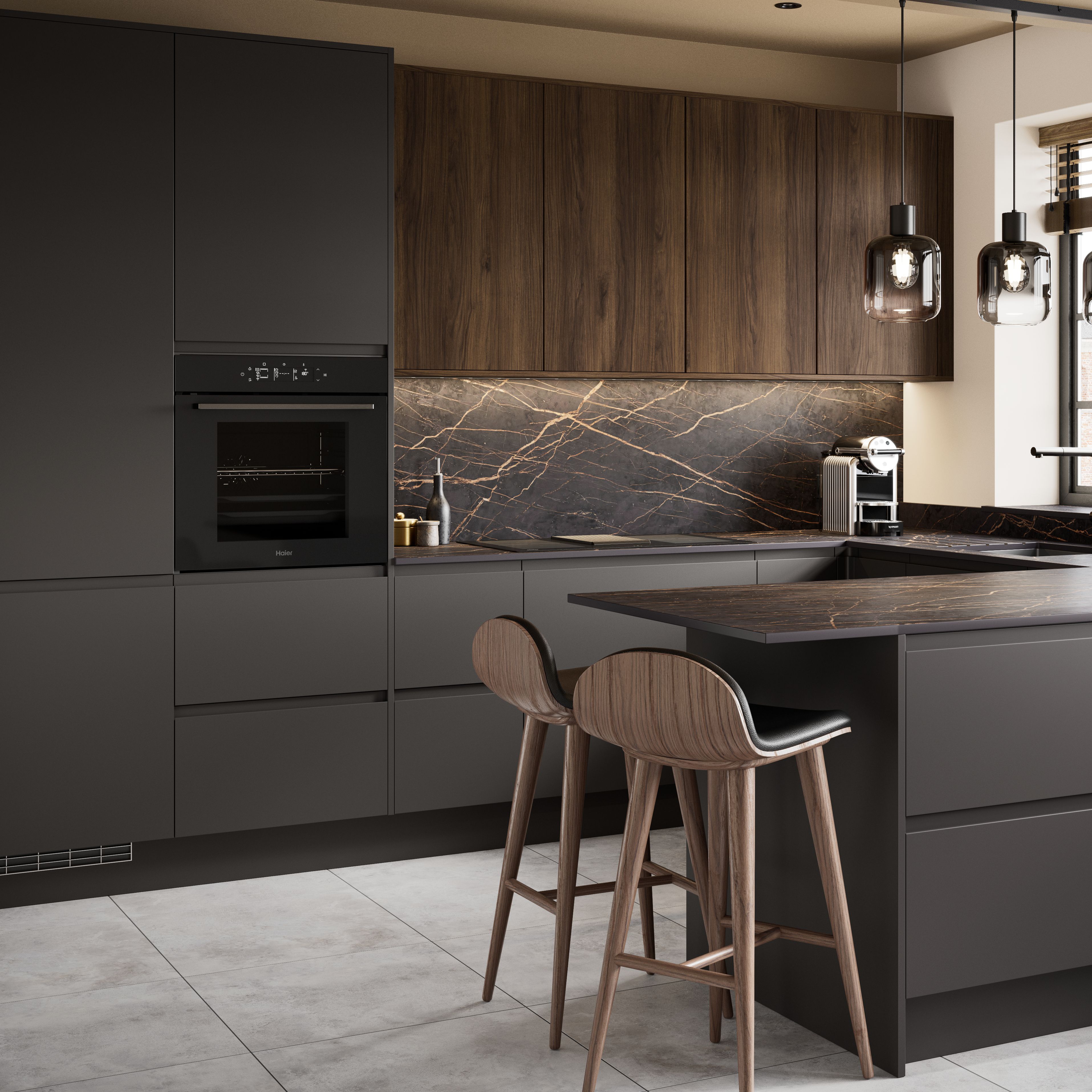 GoodHome Rivero Matt walnut effect Door & drawer, 715mm x 18mm x 597mm 600mm