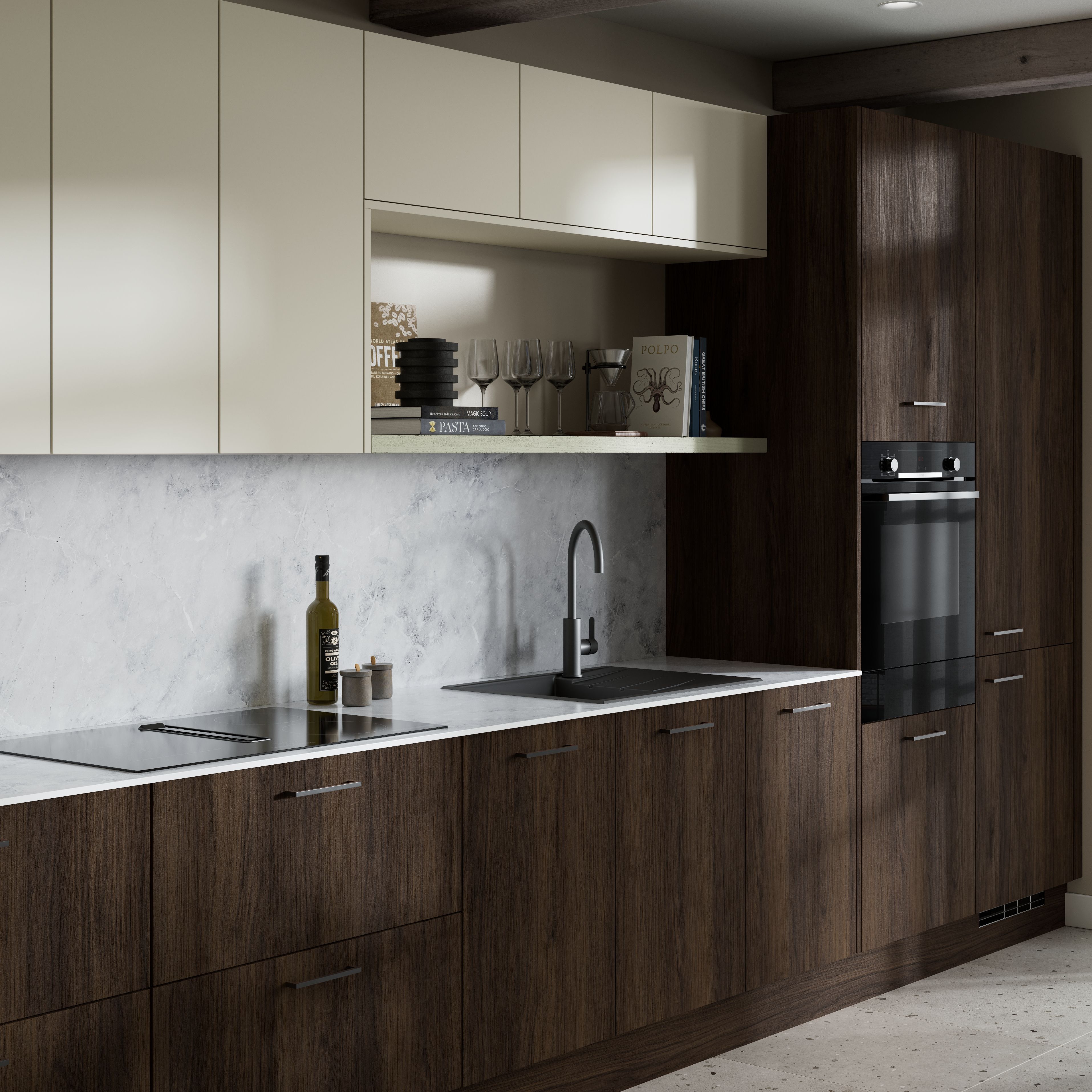 GoodHome Rivero Matt walnut effect Door & drawer, 715mm x 18mm x 597mm 600mm