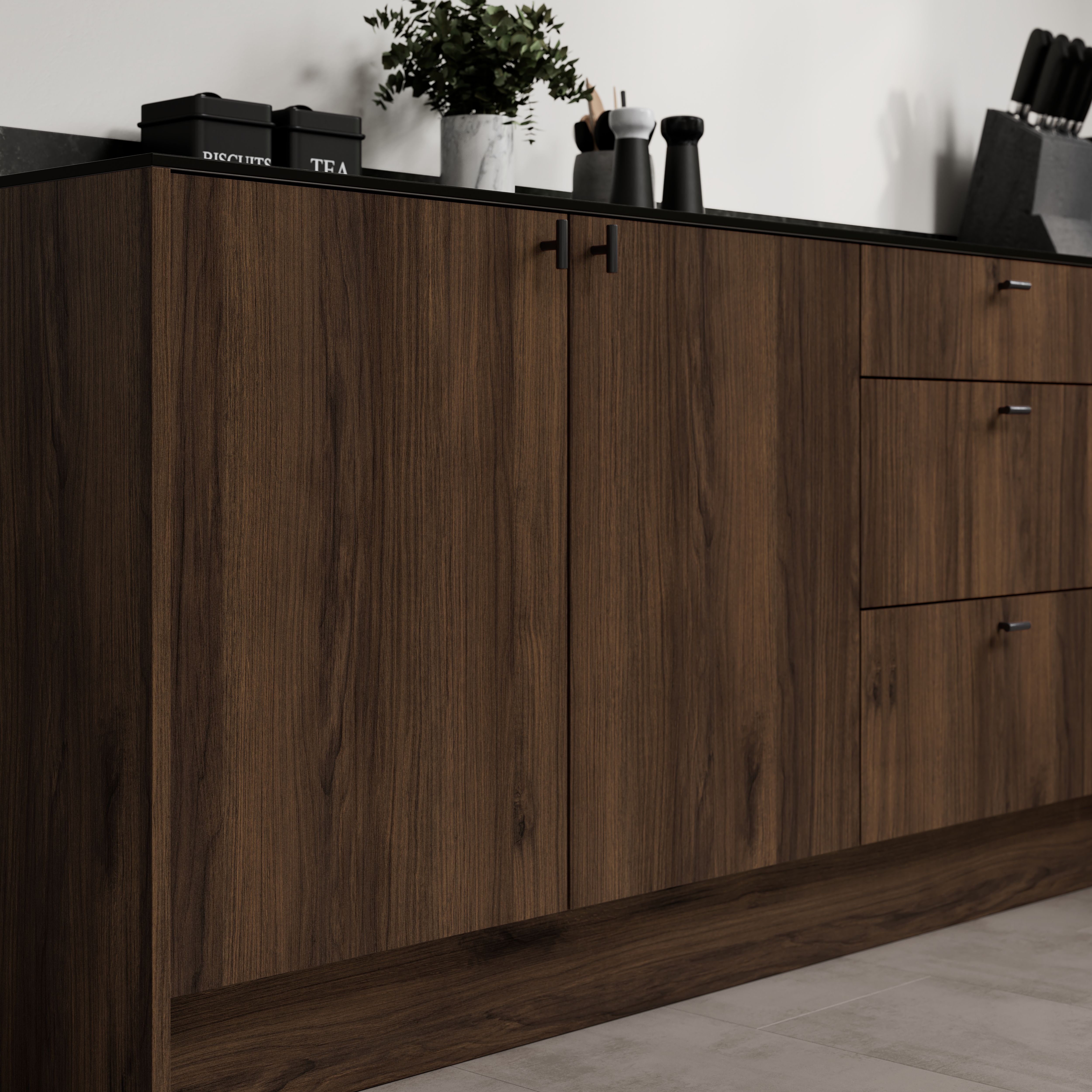 GoodHome Rivero Matt walnut effect Door & drawer, 715mm x 18mm x 597mm 600mm