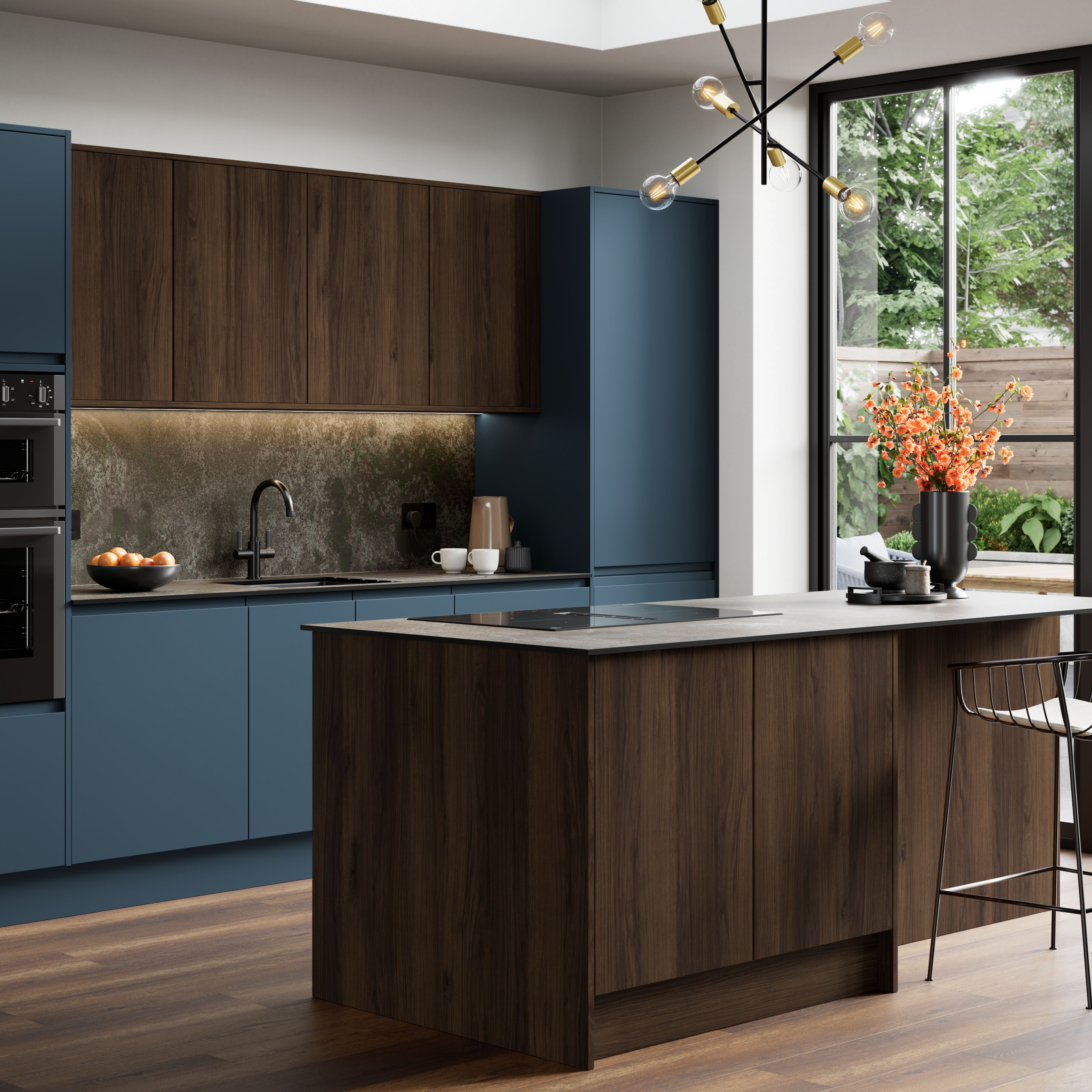 GoodHome Rivero Matt walnut effect Standard Breakfast bar back panel (H ...