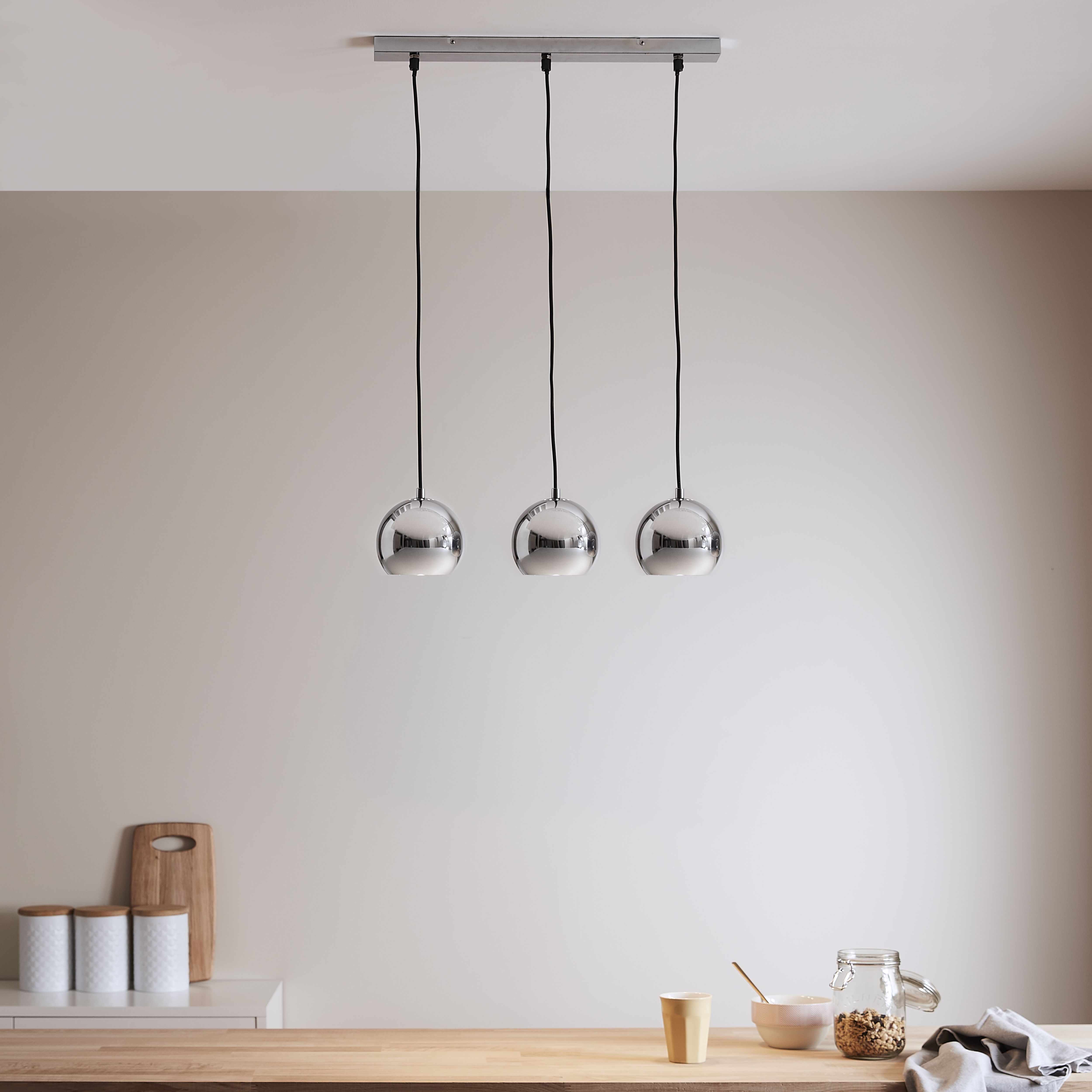 GoodHome Roccheta Chrome effect 3 Lamp Pendant ceiling light, (Dia)140mm