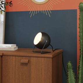 GoodHome Roccheta Matt Black Round Table lamp