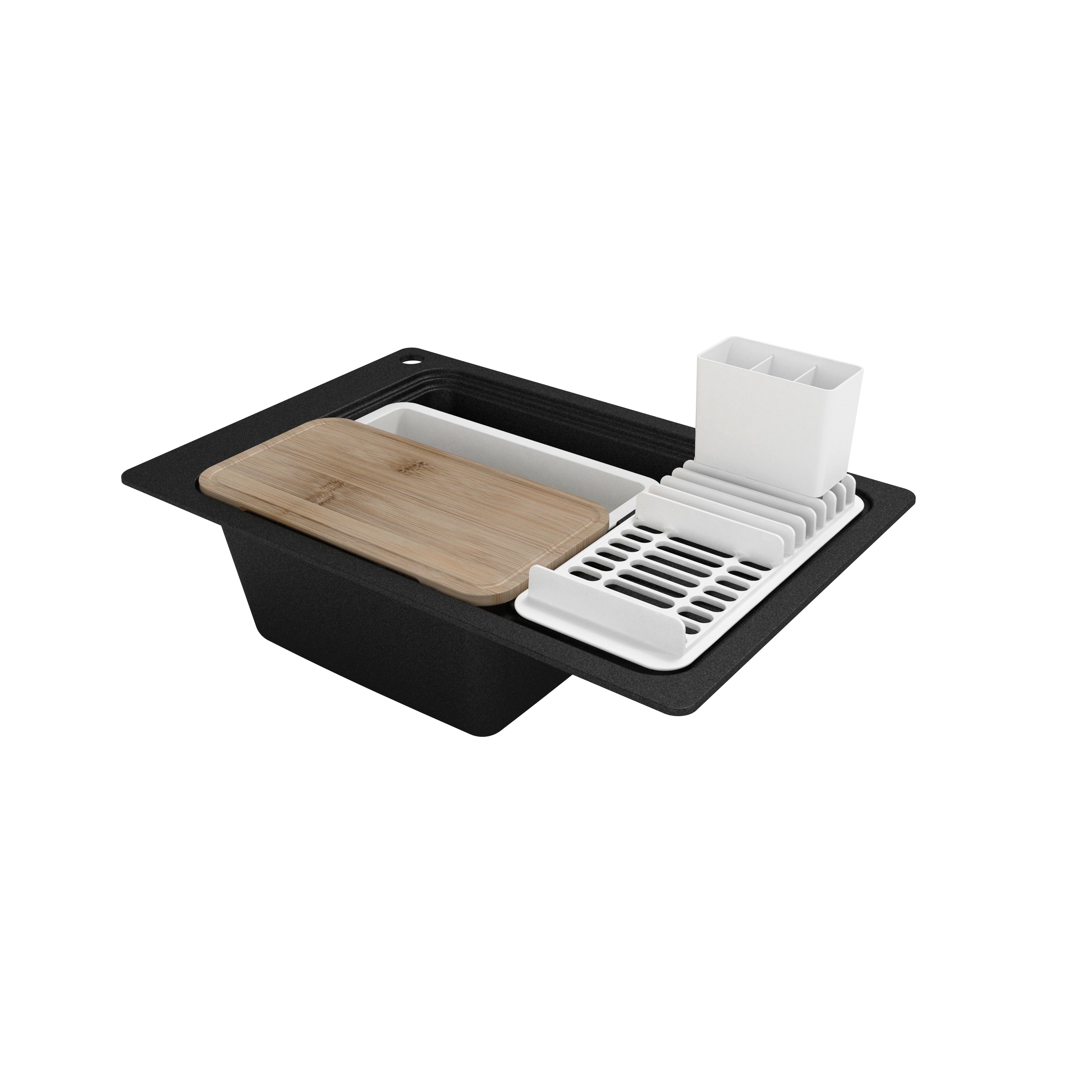 GoodHome Romesco Black Composite quartz 1 Bowl Sink & drainer (W)516mm x (L)773mm