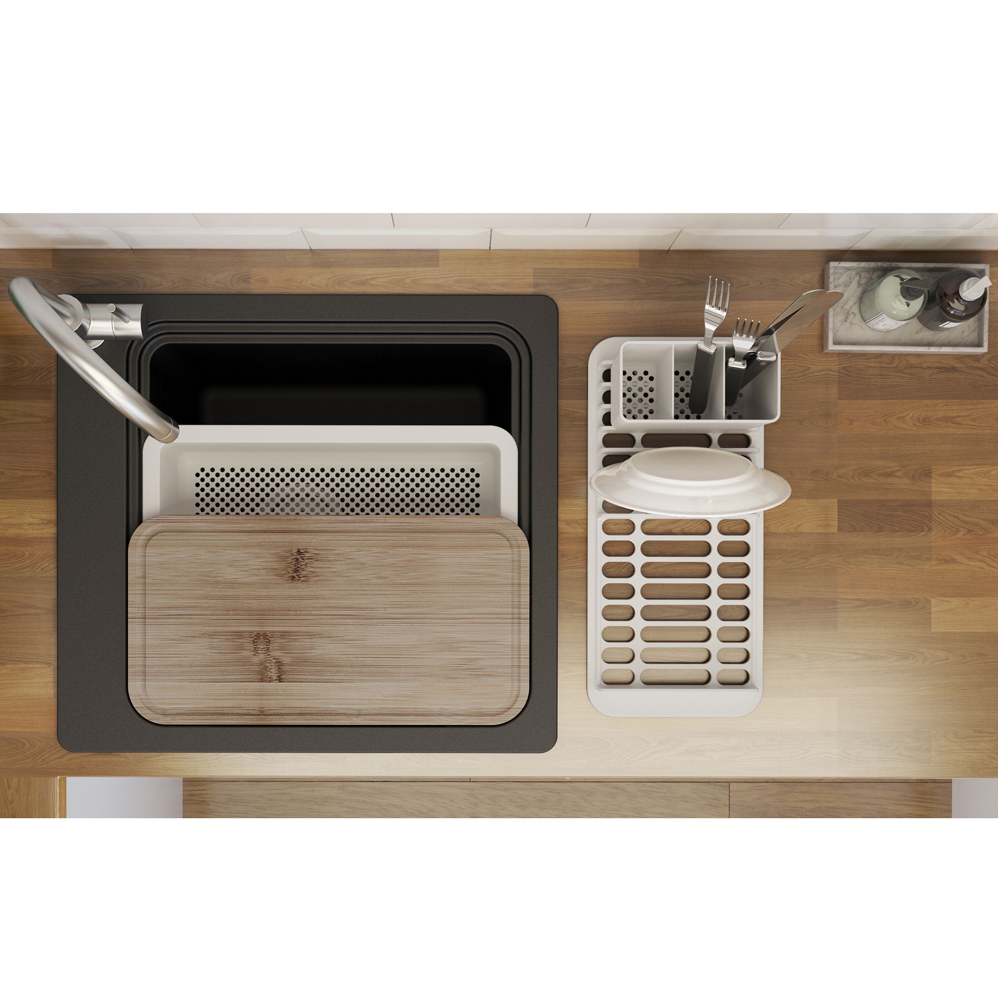 GoodHome Romesco Black Quartz composite Rectangular 1 Bowl Composite sink (W)511mm