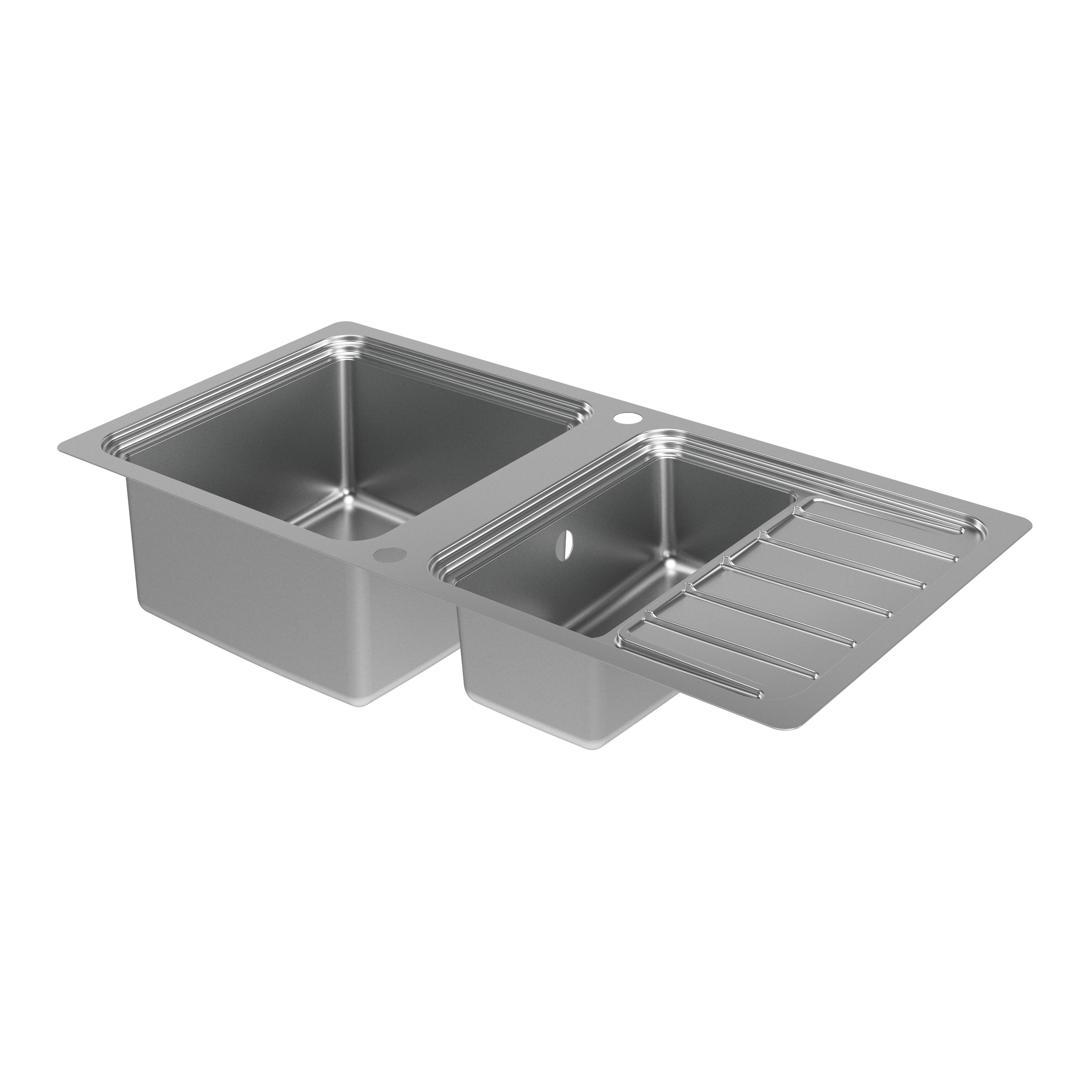 GoodHome Romesco Brushed Stainless steel 1.5 Bowl Kitchen sink With compact drainer 510mm x 1050mm