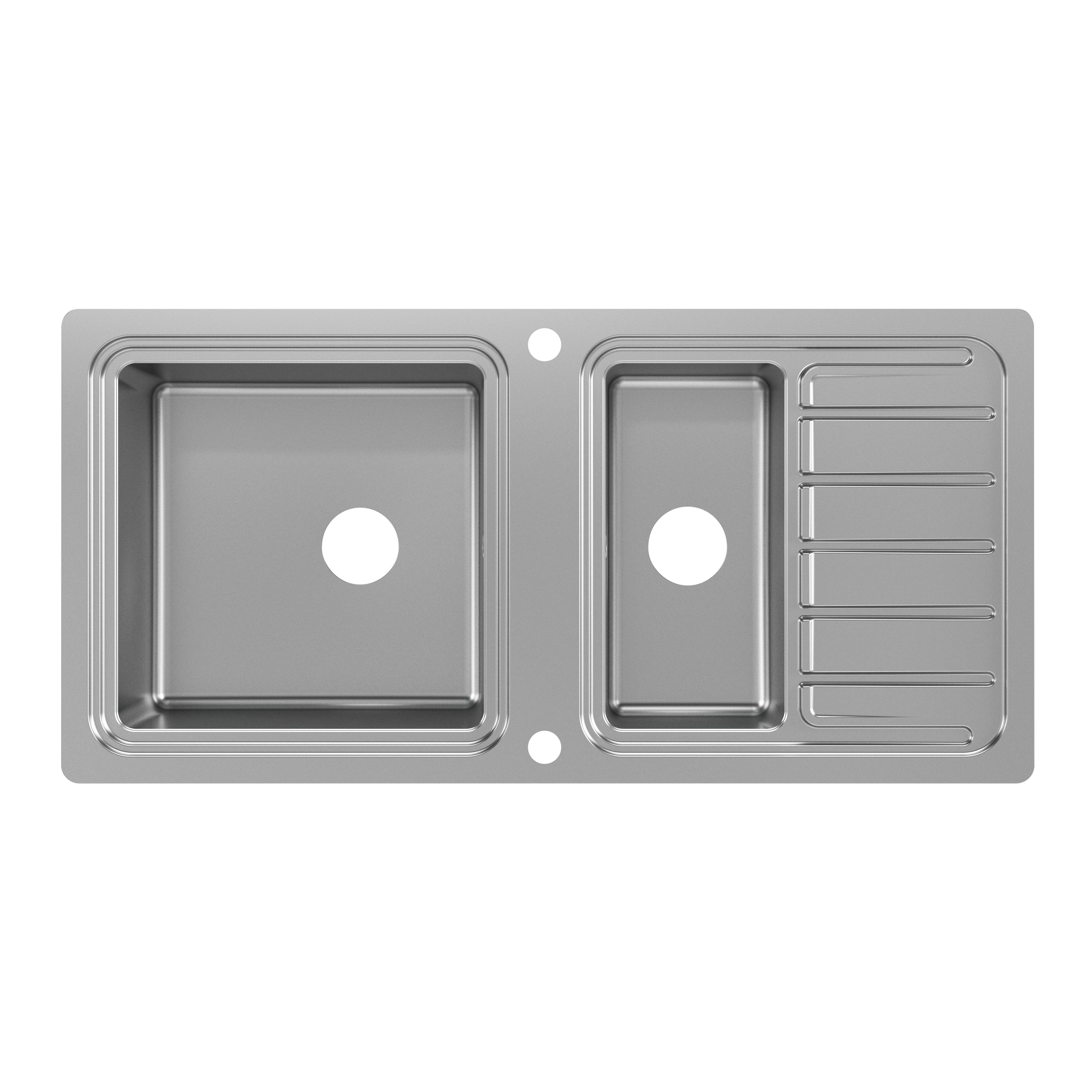 GoodHome Romesco Brushed Stainless steel 1.5 Bowl Kitchen sink With compact drainer 510mm x 1050mm