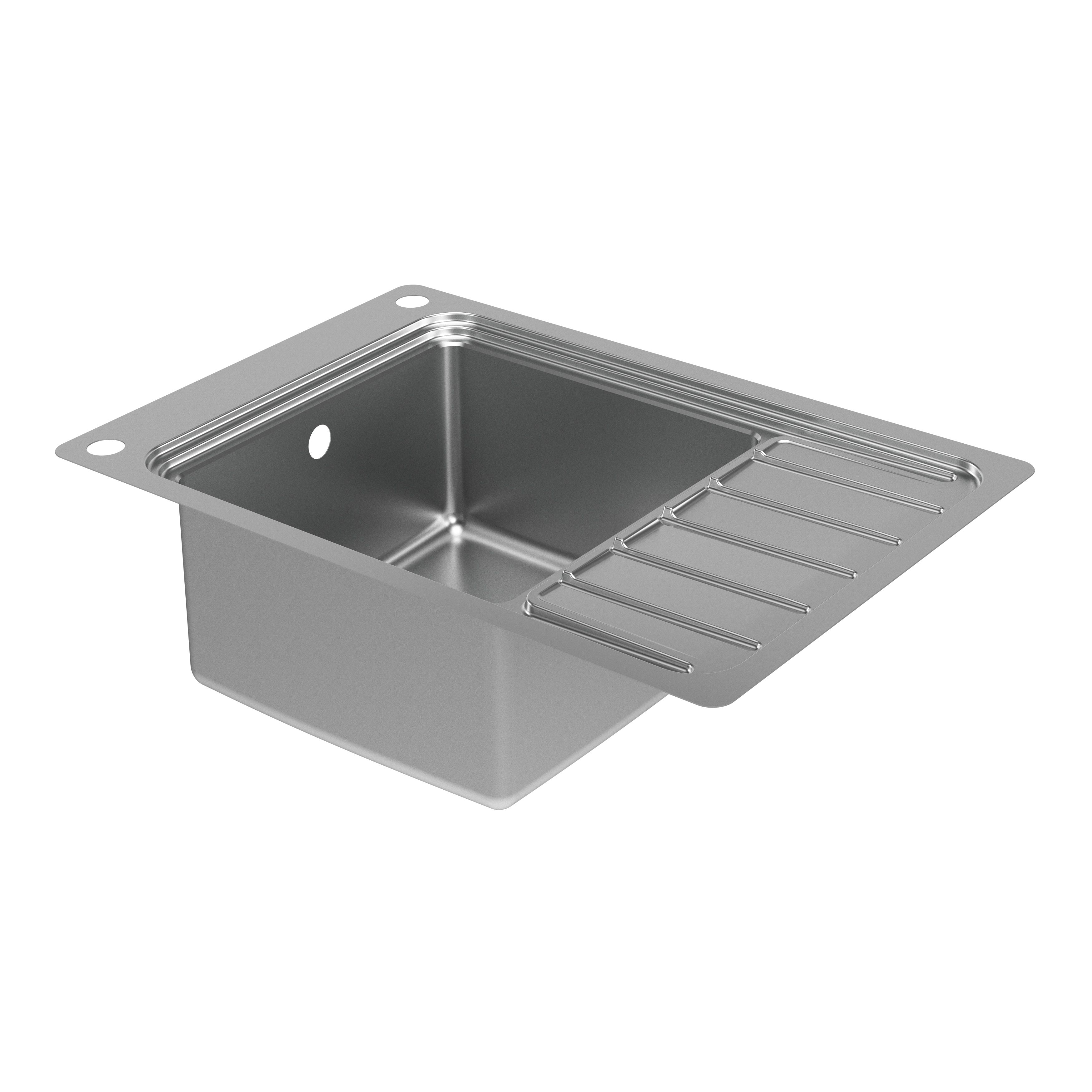 GoodHome Romesco Brushed Stainless steel 1 Bowl Kitchen sink With compact drainer 510mm x 770mm