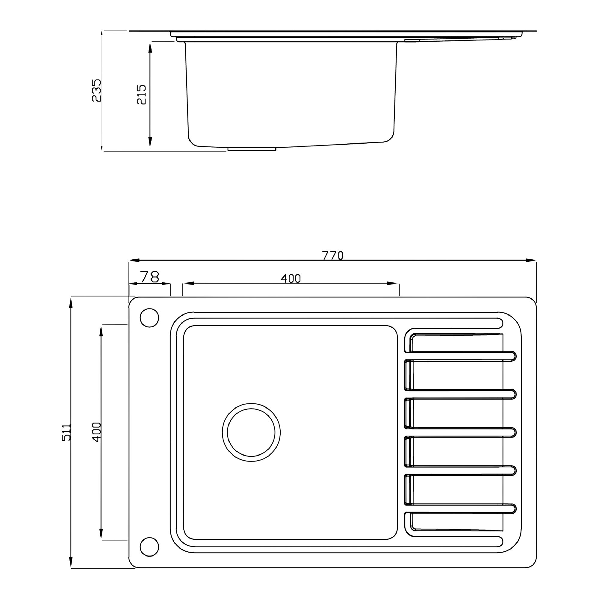 GoodHome Romesco Brushed Stainless steel 1 Bowl Sink & drainer 510mm x 770mm