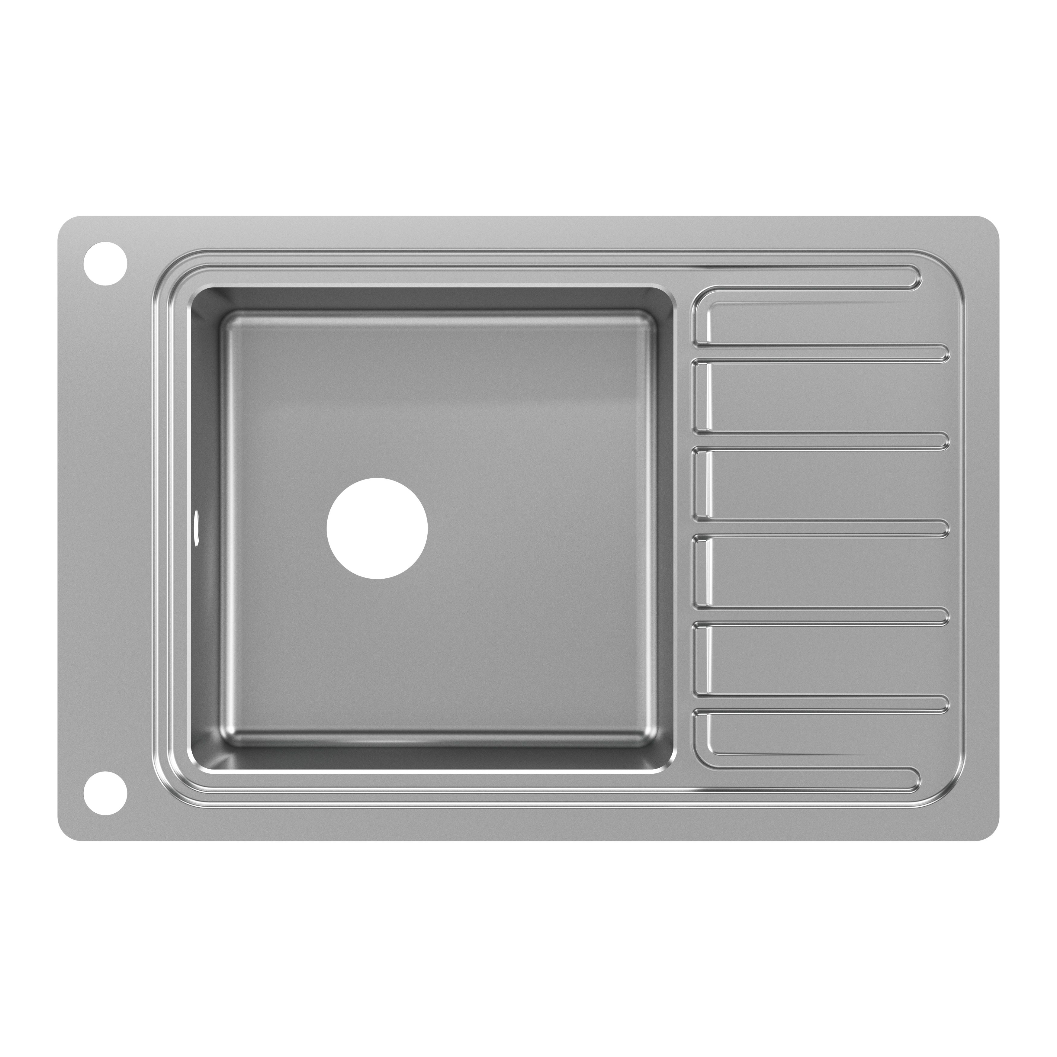 GoodHome Romesco Brushed Stainless steel 1 Bowl Sink & drainer 510mm x 770mm