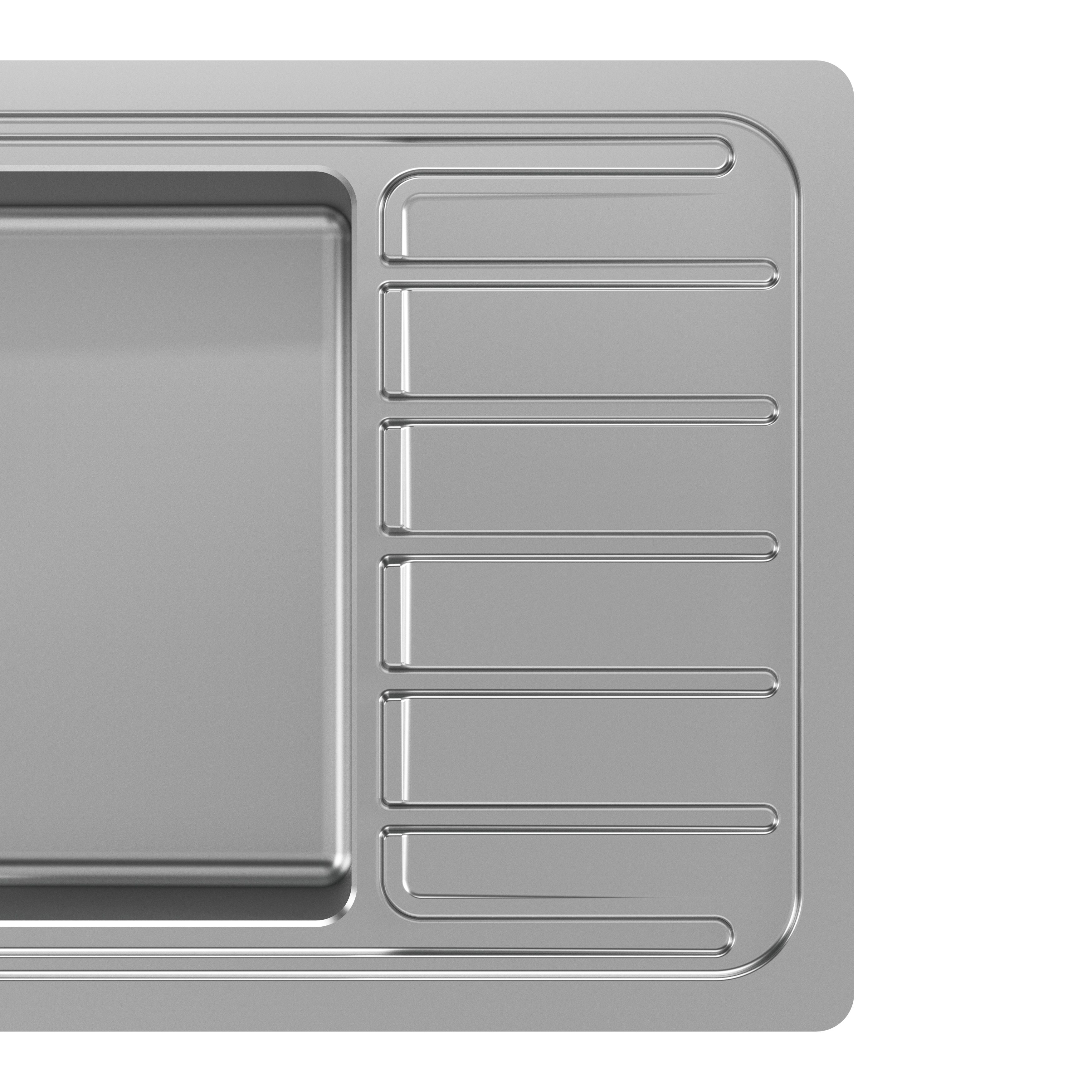 GoodHome Romesco Brushed Stainless steel 1 Bowl Sink & drainer 510mm x 770mm