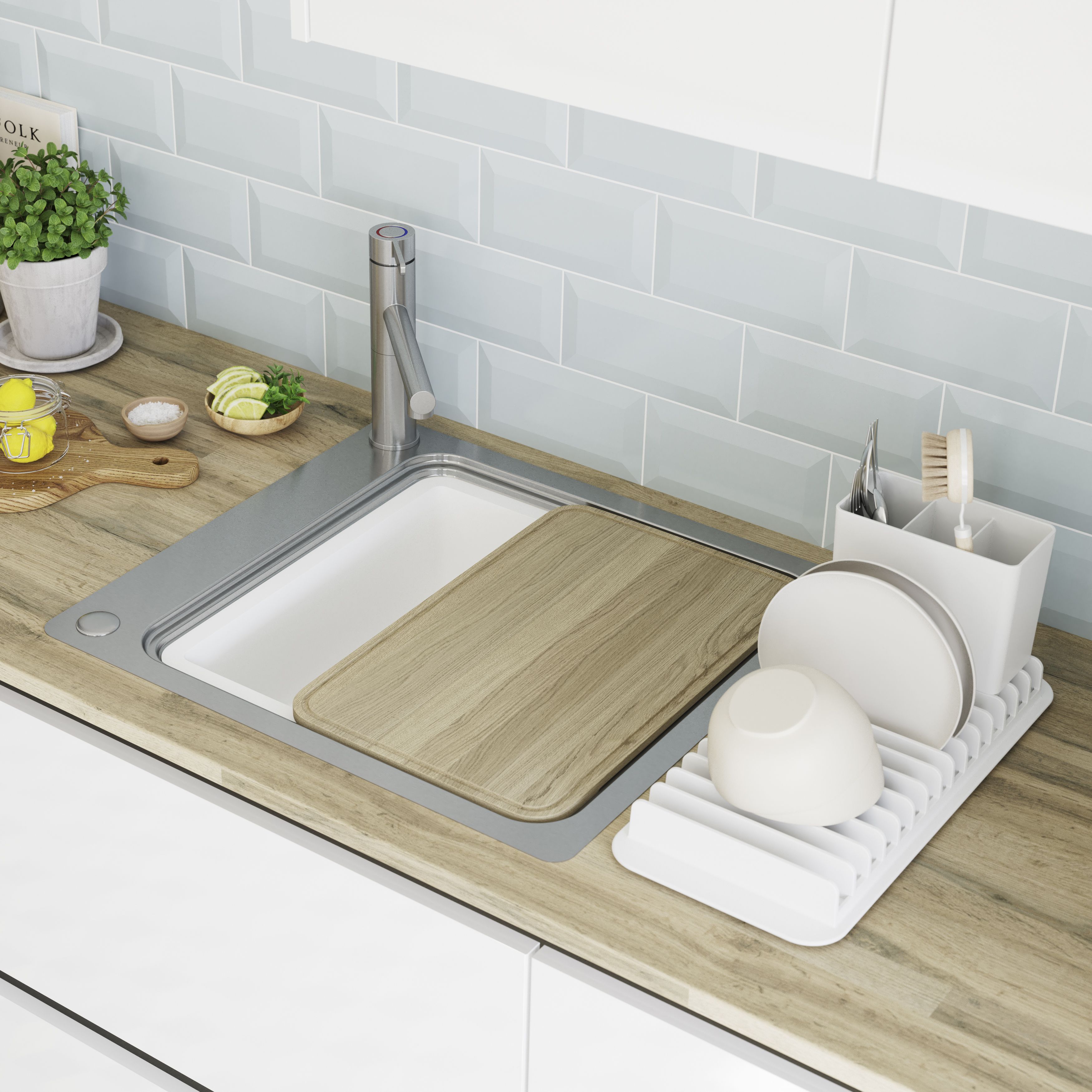 GoodHome Romesco Chrome Metallic effect Stainless steel 1 Bowl Kitchen sink 510mm x 560mm
