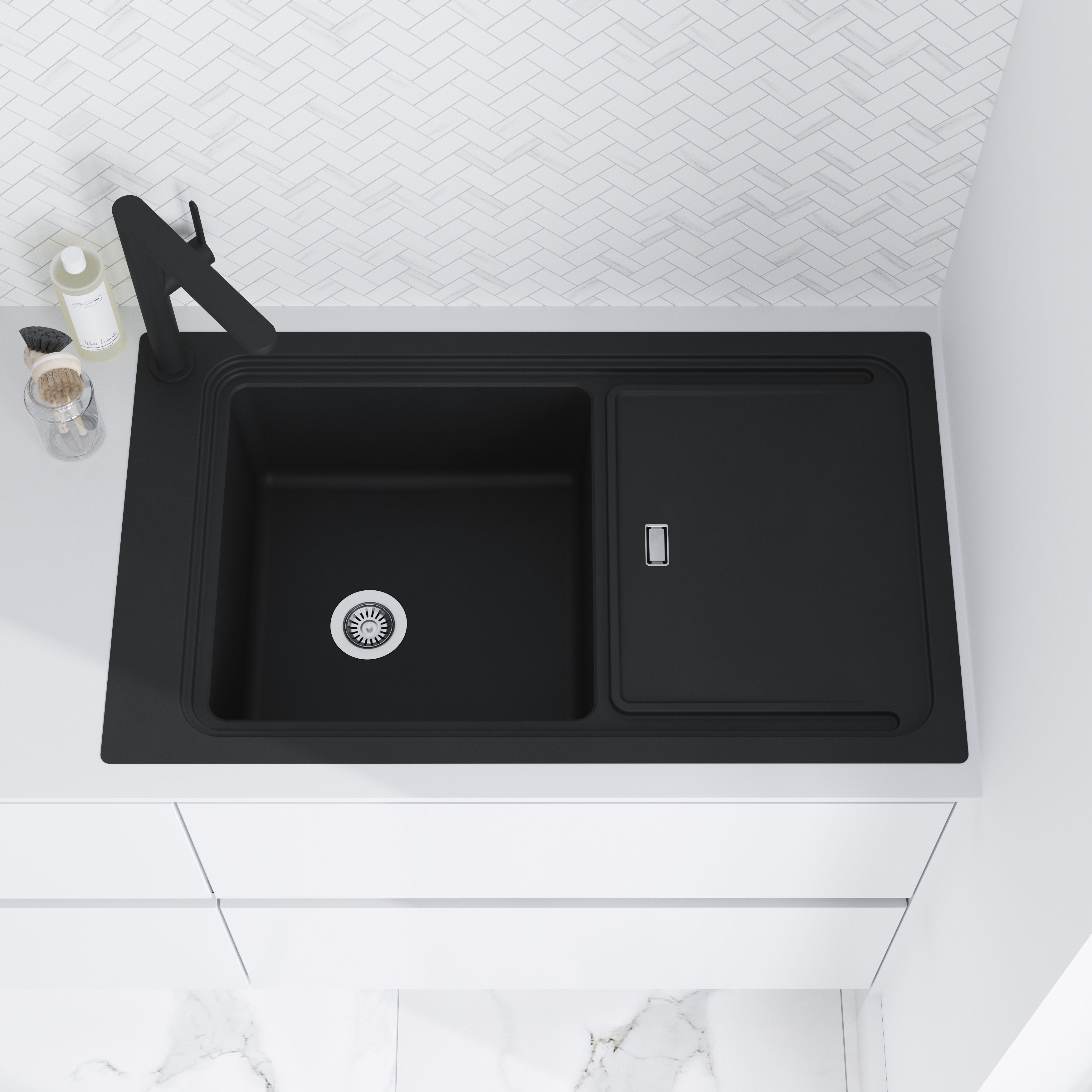 Goodhome romesco black composite quartz 1 bowl sink & drainer sale