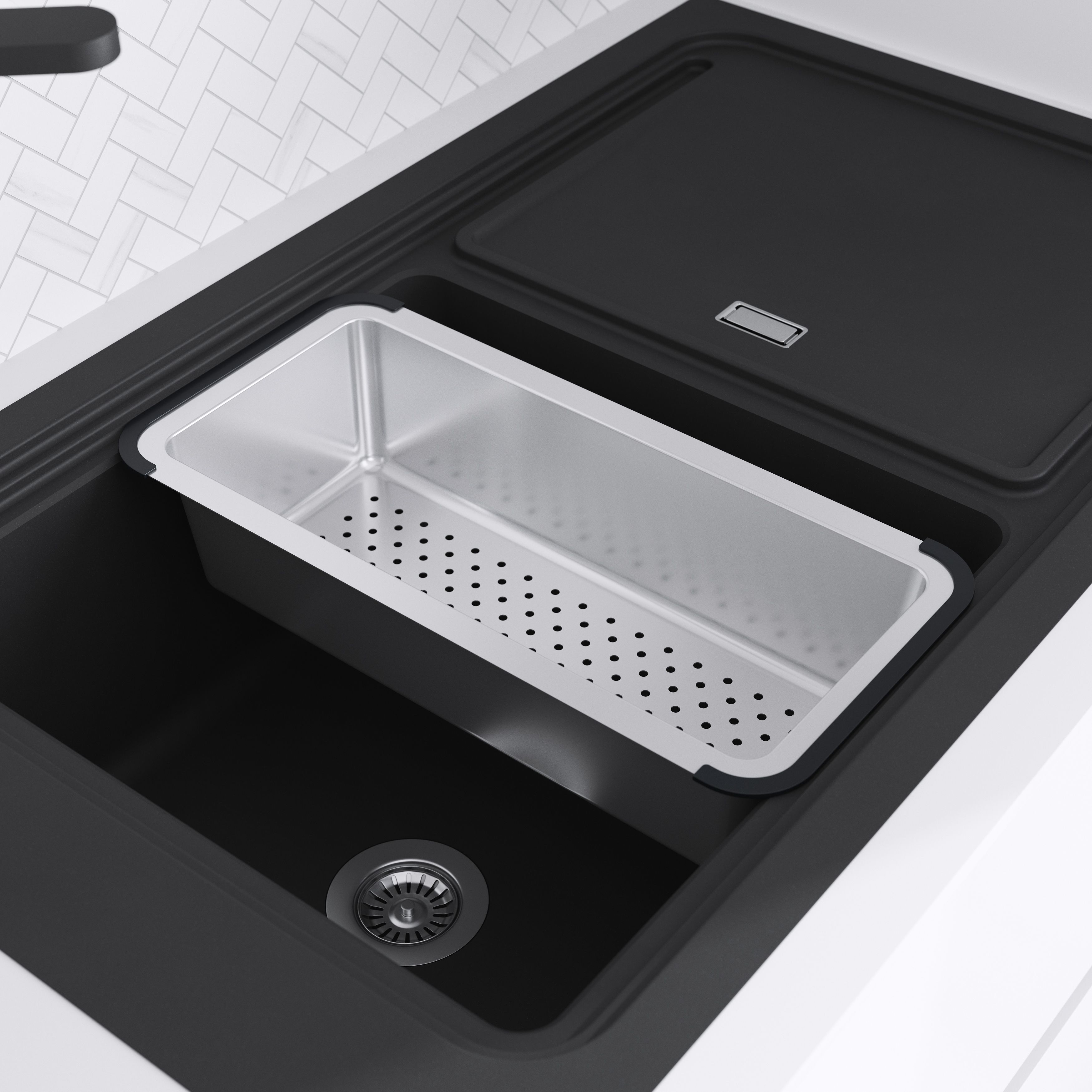 Goodhome romesco black composite quartz 1 bowl sink & drainer hotsell