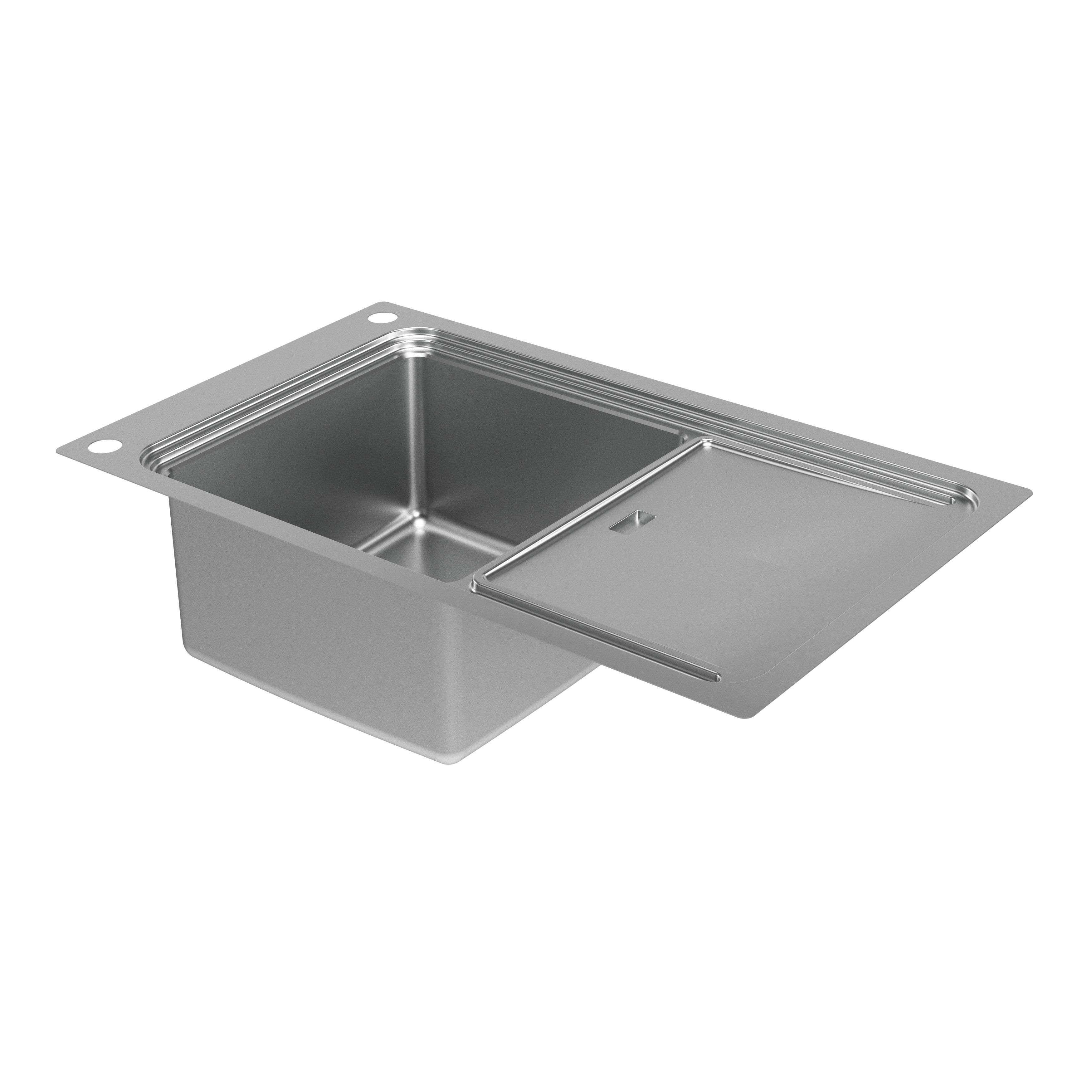 GoodHome Romesco Linea Black Stainless steel 1 Bowl Kitchen sink 510mm x 880mm