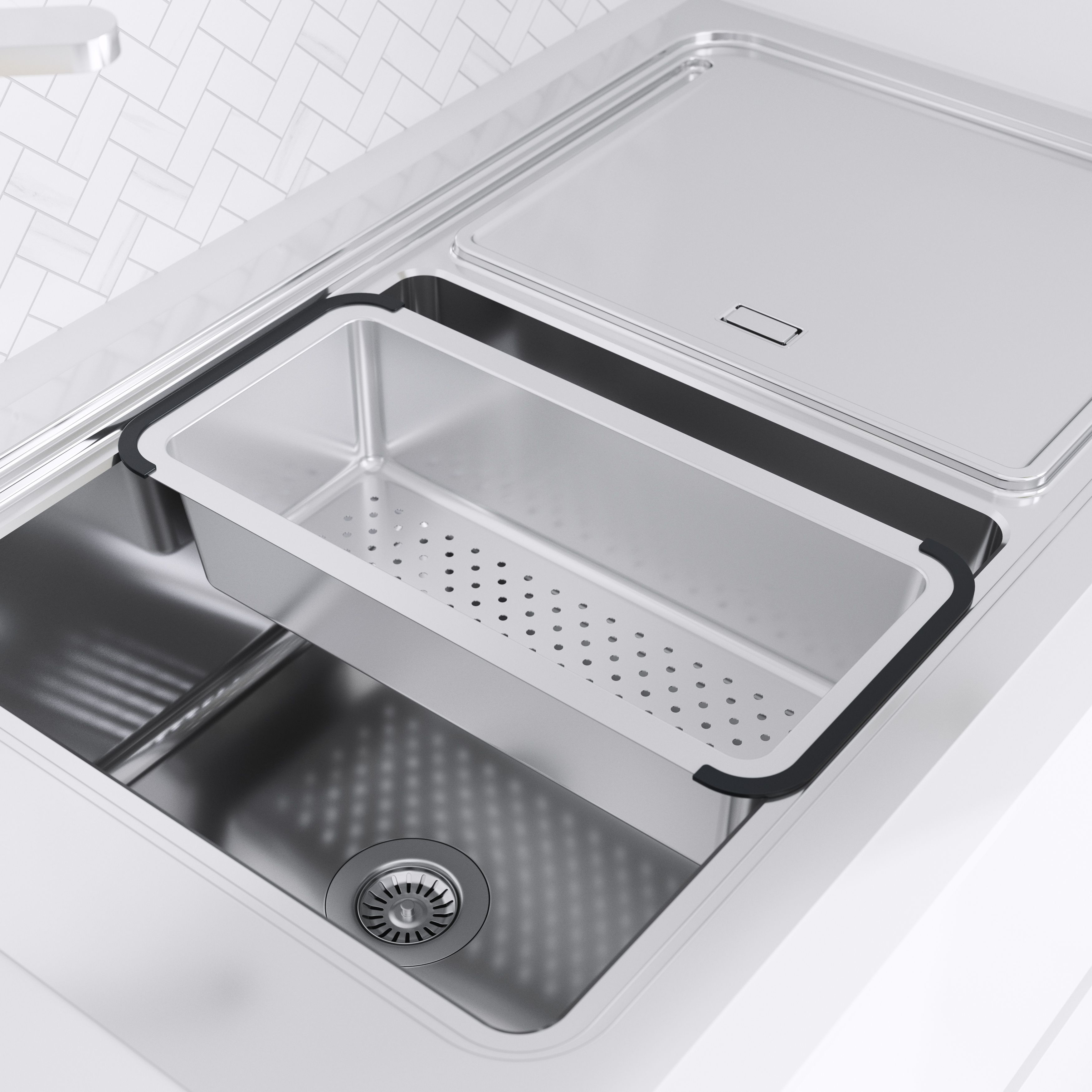 GoodHome Romesco Linea Black Stainless steel 1 Bowl Kitchen sink 510mm x 880mm