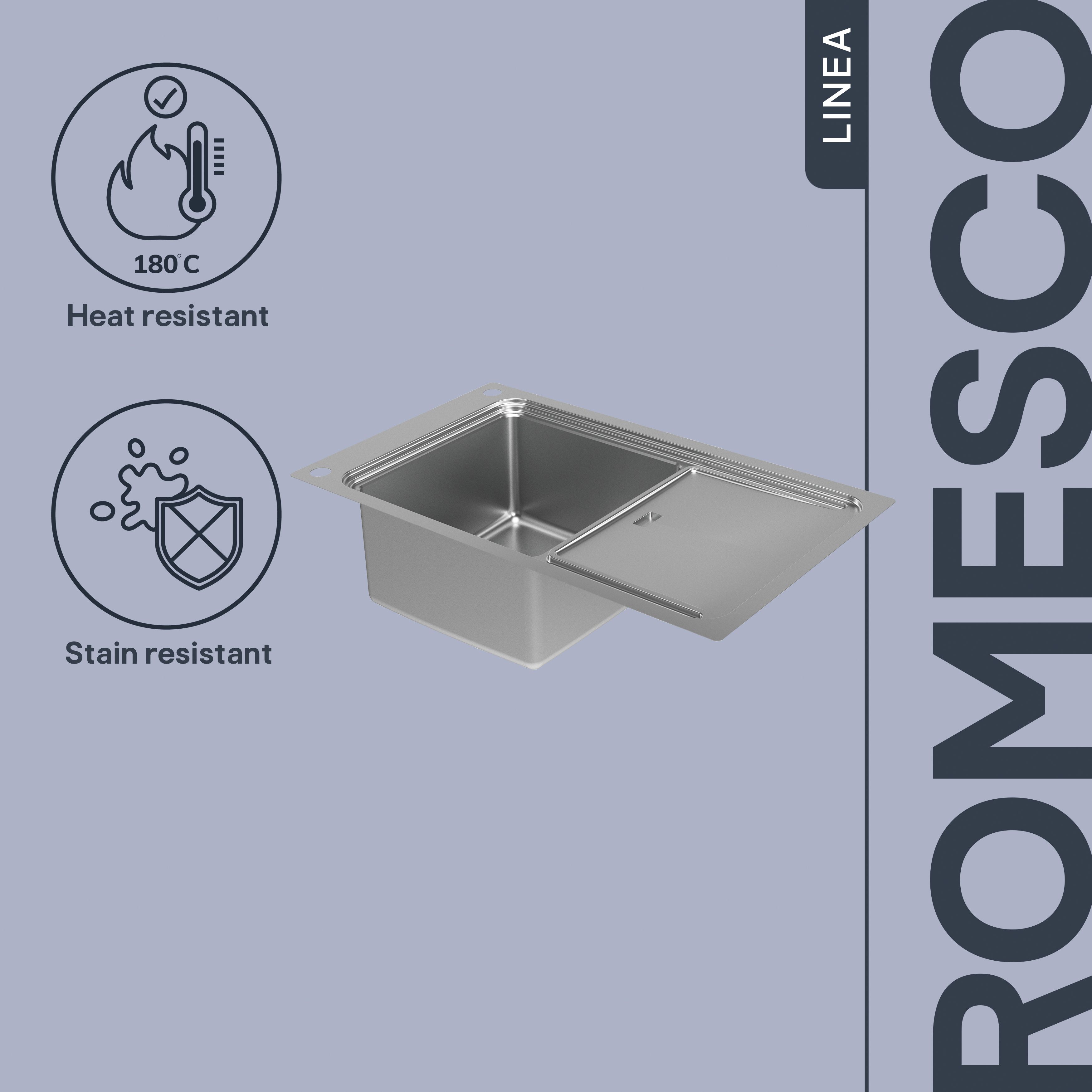 GoodHome Romesco Linea Black Stainless steel 1 Bowl Kitchen sink 510mm x 880mm