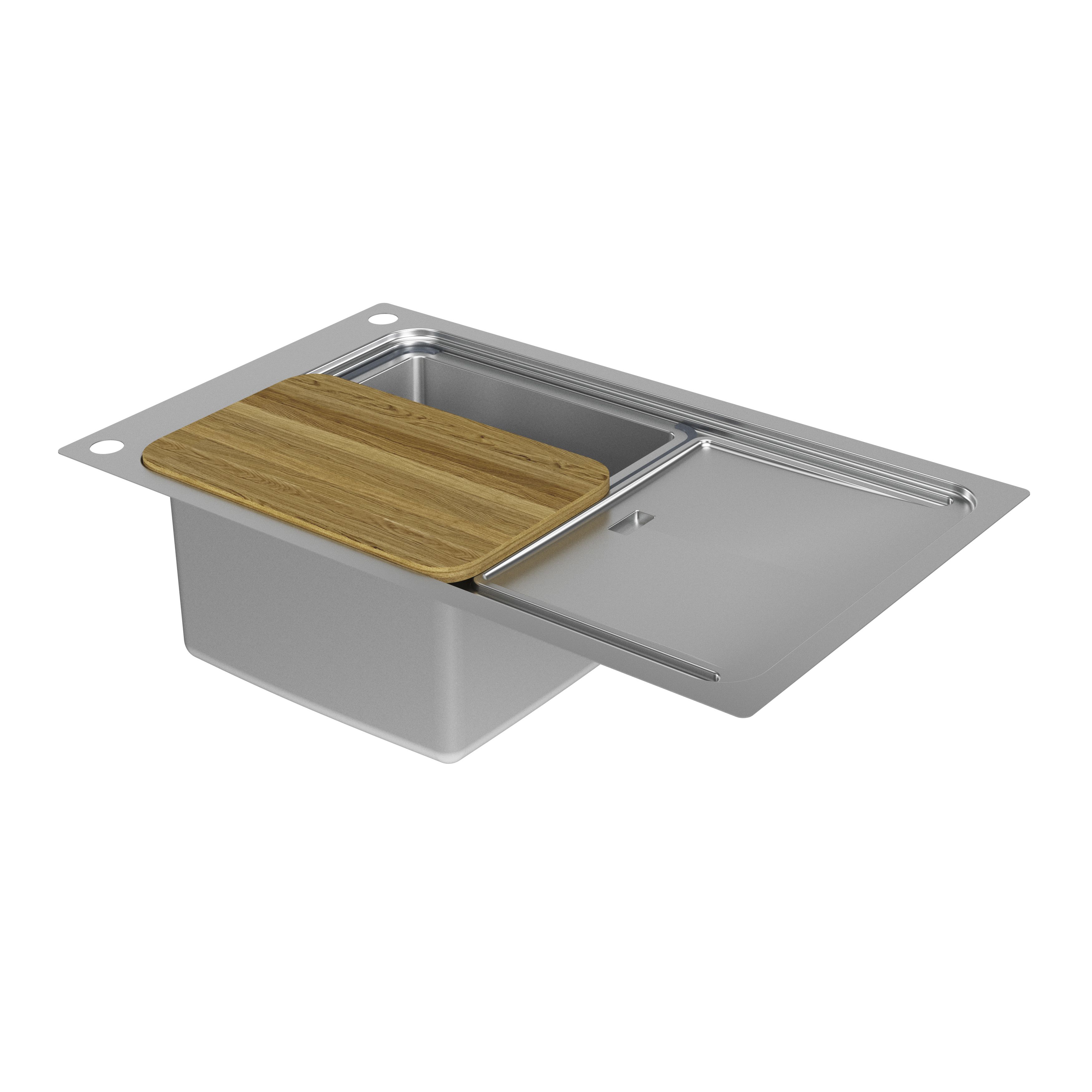 GoodHome Romesco Linea Brushed Stainless steel 1 Bowl Kitchen sink 510mm x 880mm
