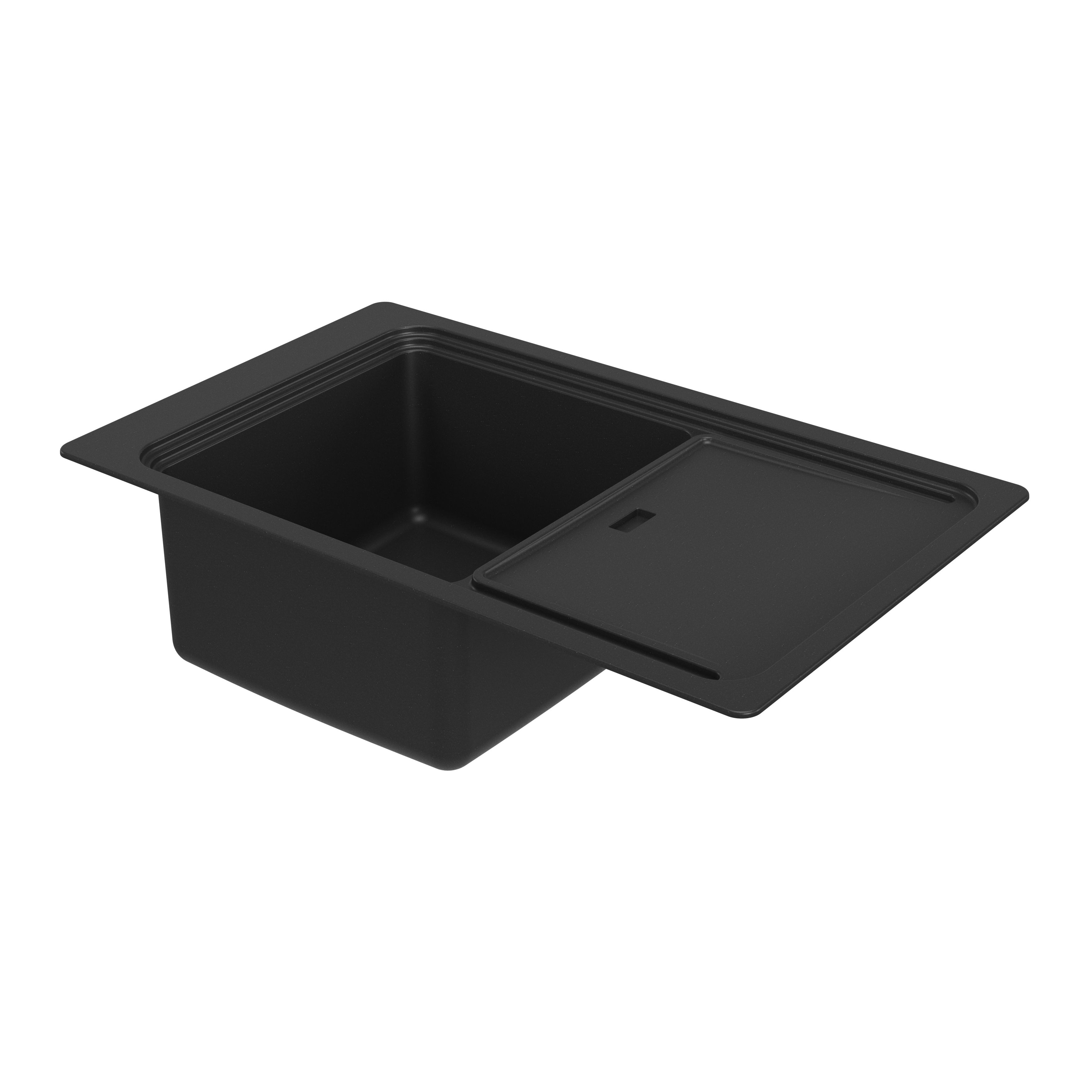GoodHome Romesco Linea Matt Black Composite quartz 1 Bowl Sink & drainer (W)515mm x (L)880mm