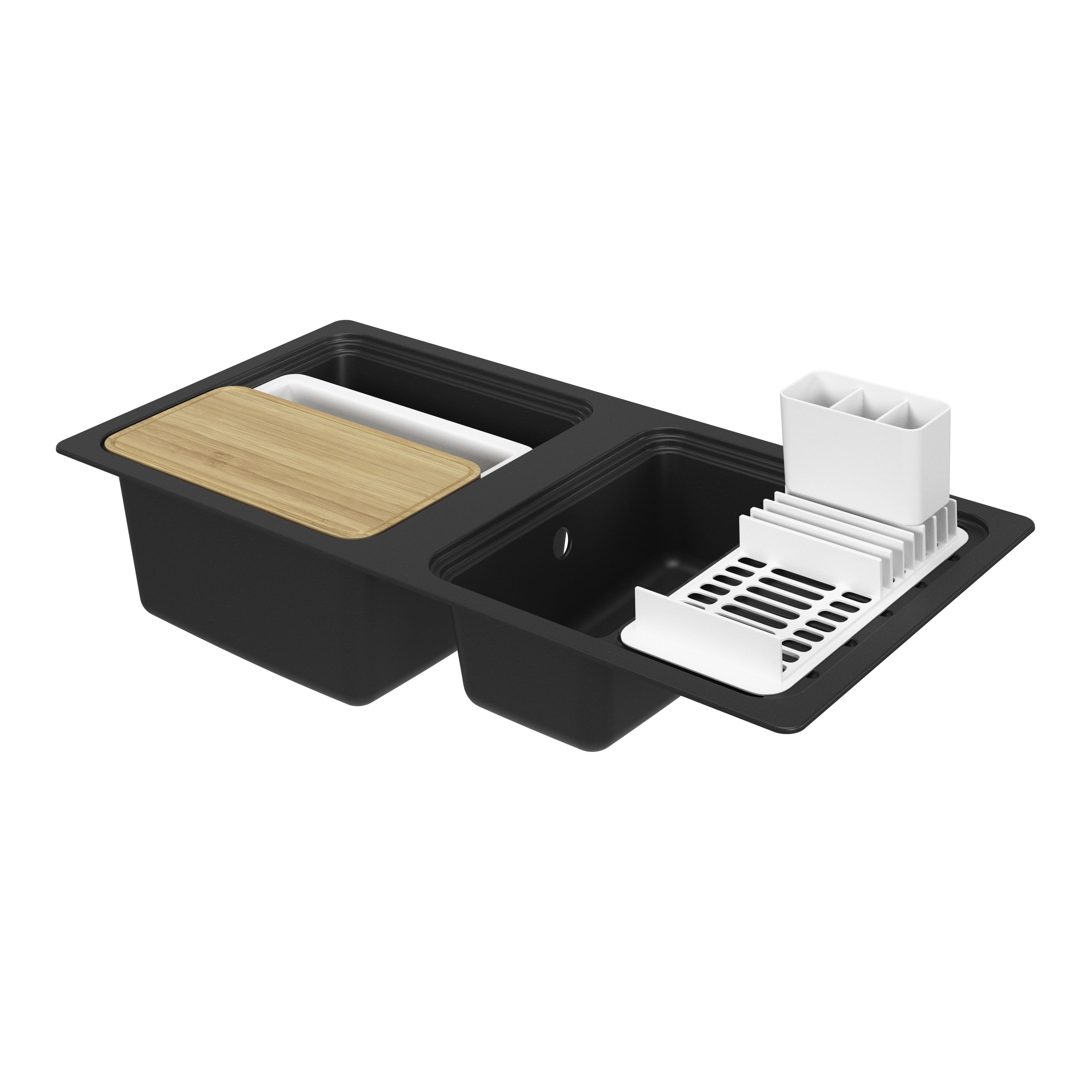 GoodHome Romesco Matt black Composite quartz 1.5 Bowl Sink & drainer 515mm x 1050mm