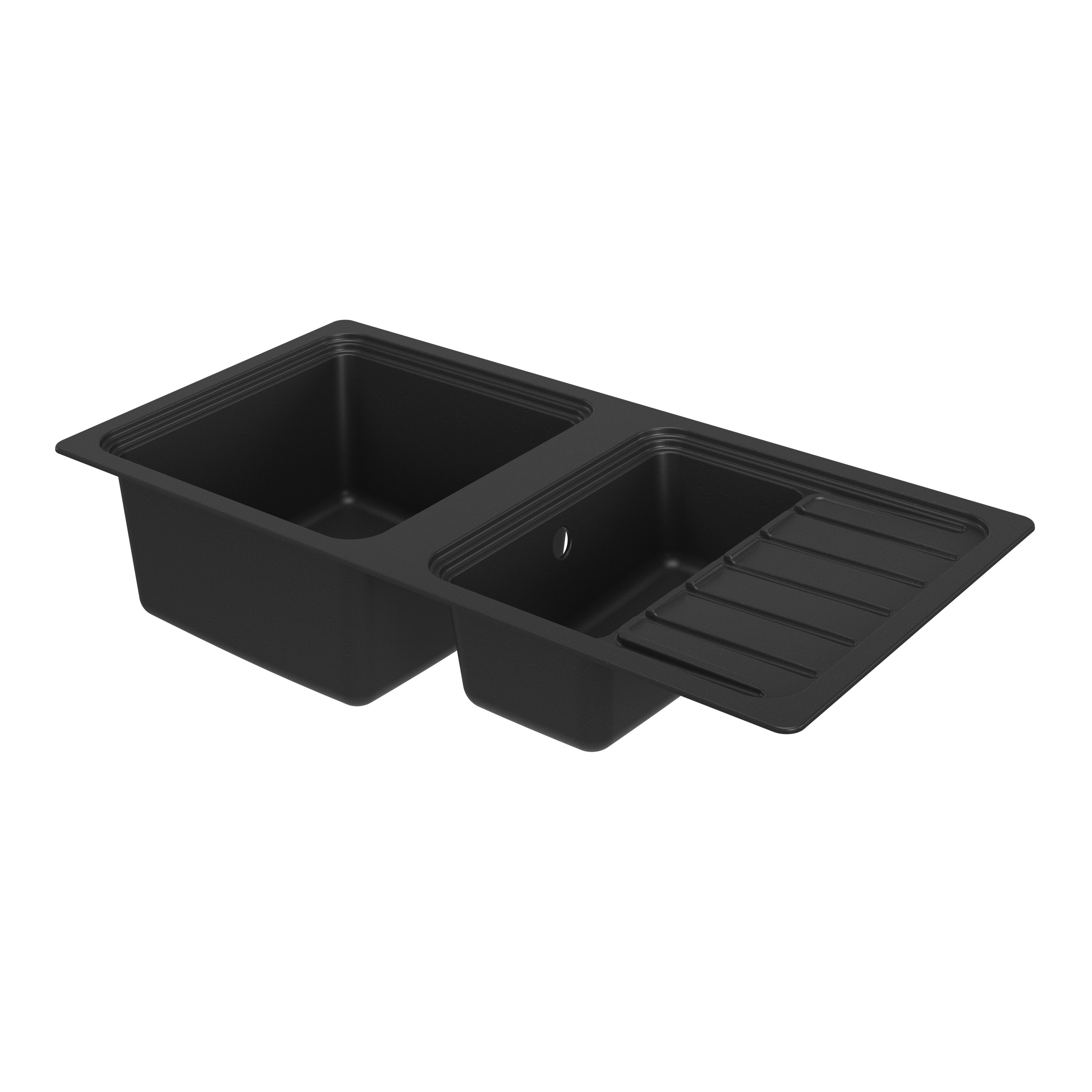GoodHome Romesco Matt black Composite quartz 1.5 Bowl Sink & drainer 515mm x 1050mm