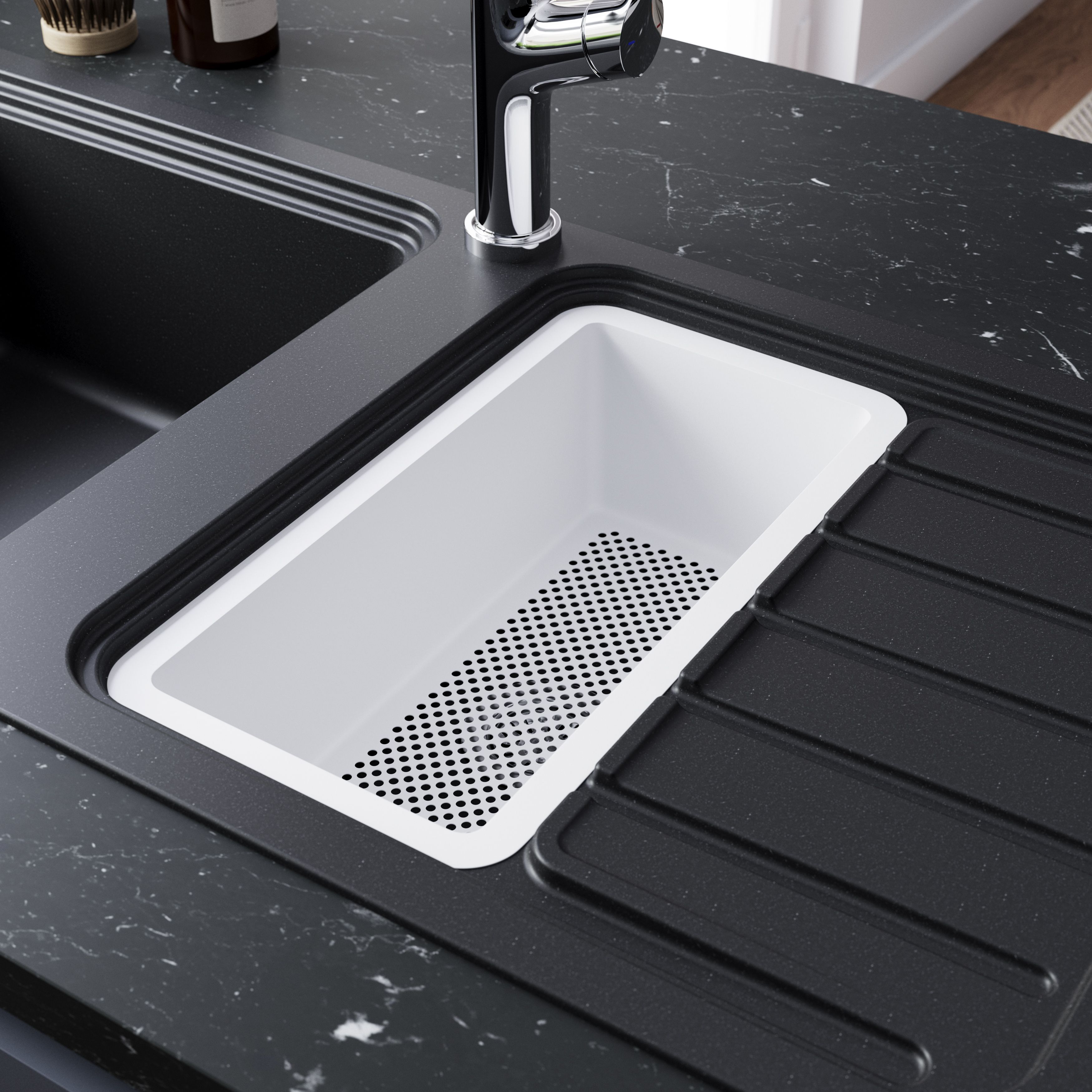 GoodHome Romesco Matt black Composite quartz 1.5 Bowl Sink & drainer 515mm x 1050mm
