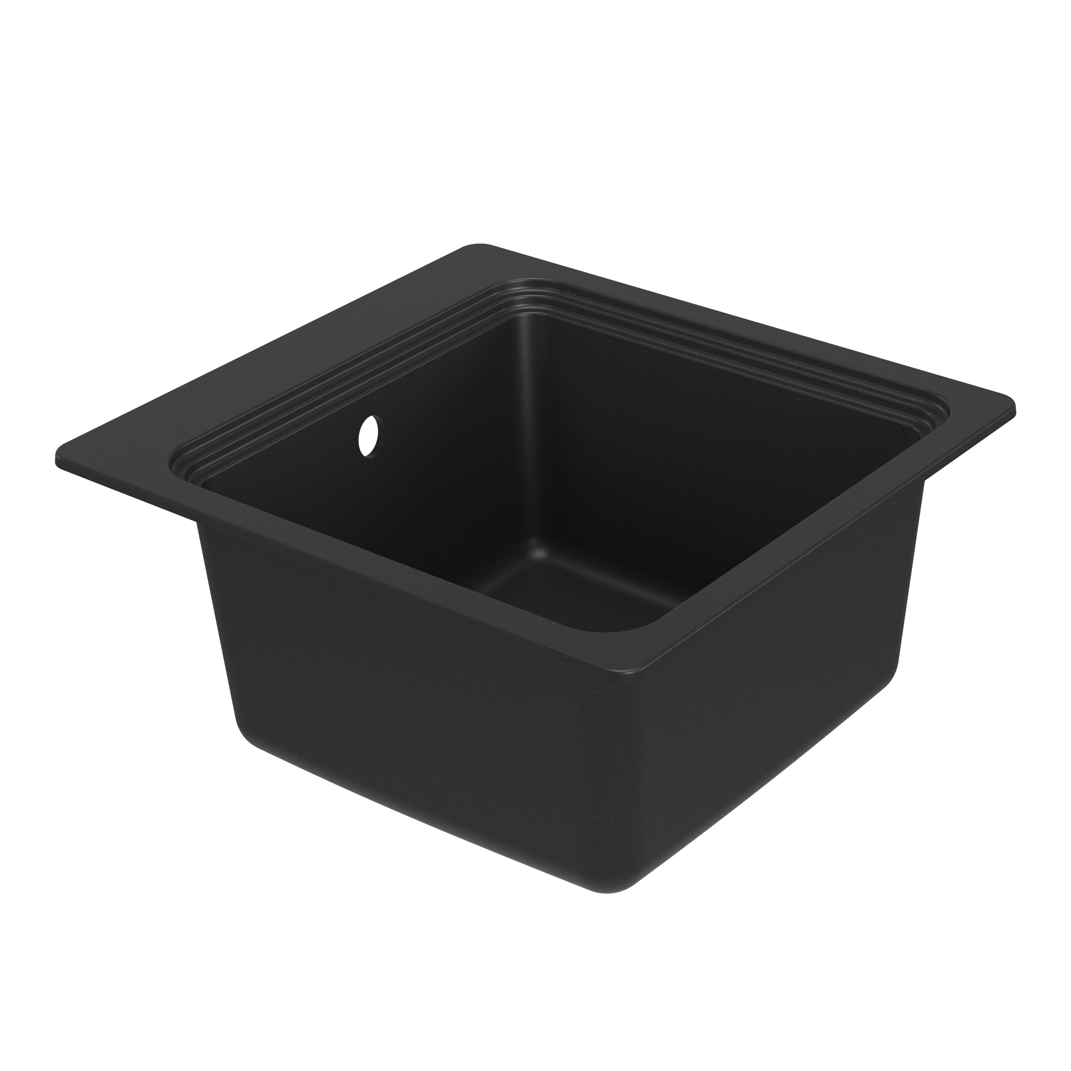 GoodHome Romesco Matt black Composite quartz 1 Bowl Kitchen sink 564mm x 564mm