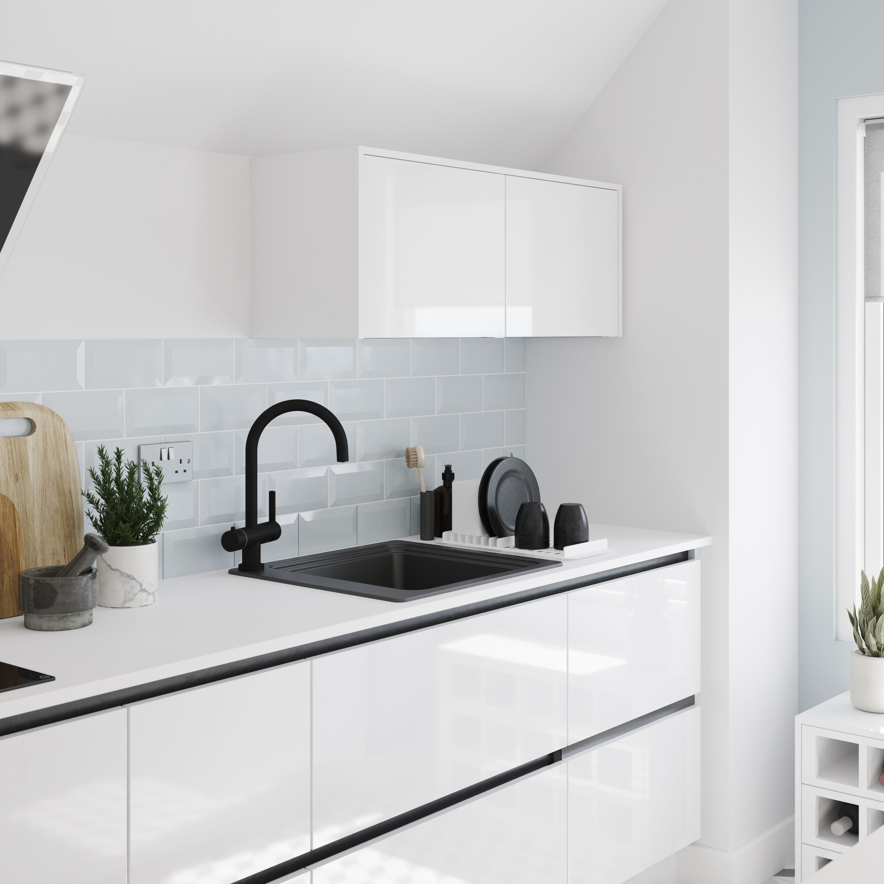GoodHome Romesco Matt black Composite quartz 1 Bowl Kitchen sink 564mm x 564mm