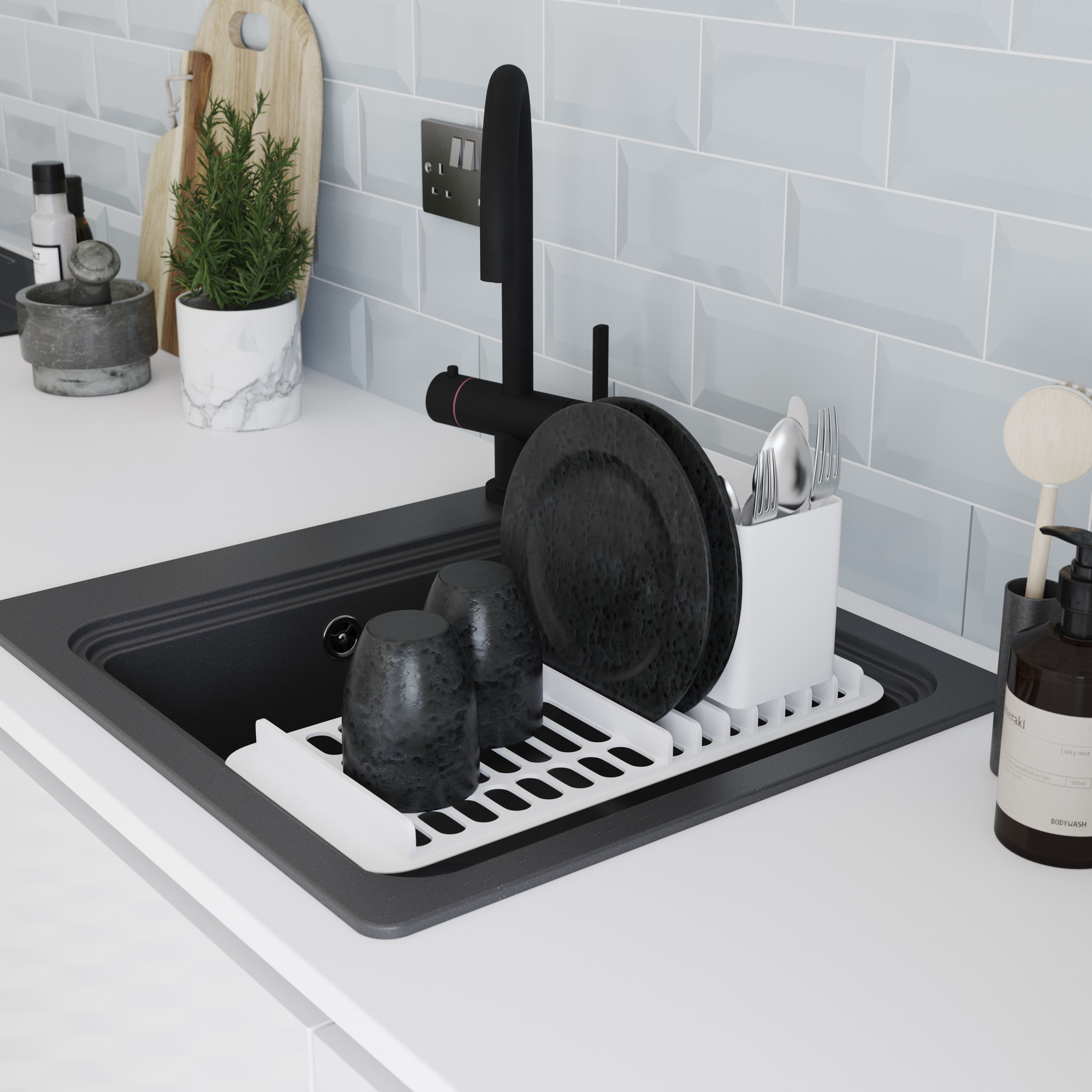 GoodHome Romesco Matt black Composite quartz 1 Bowl Kitchen sink 564mm x 564mm