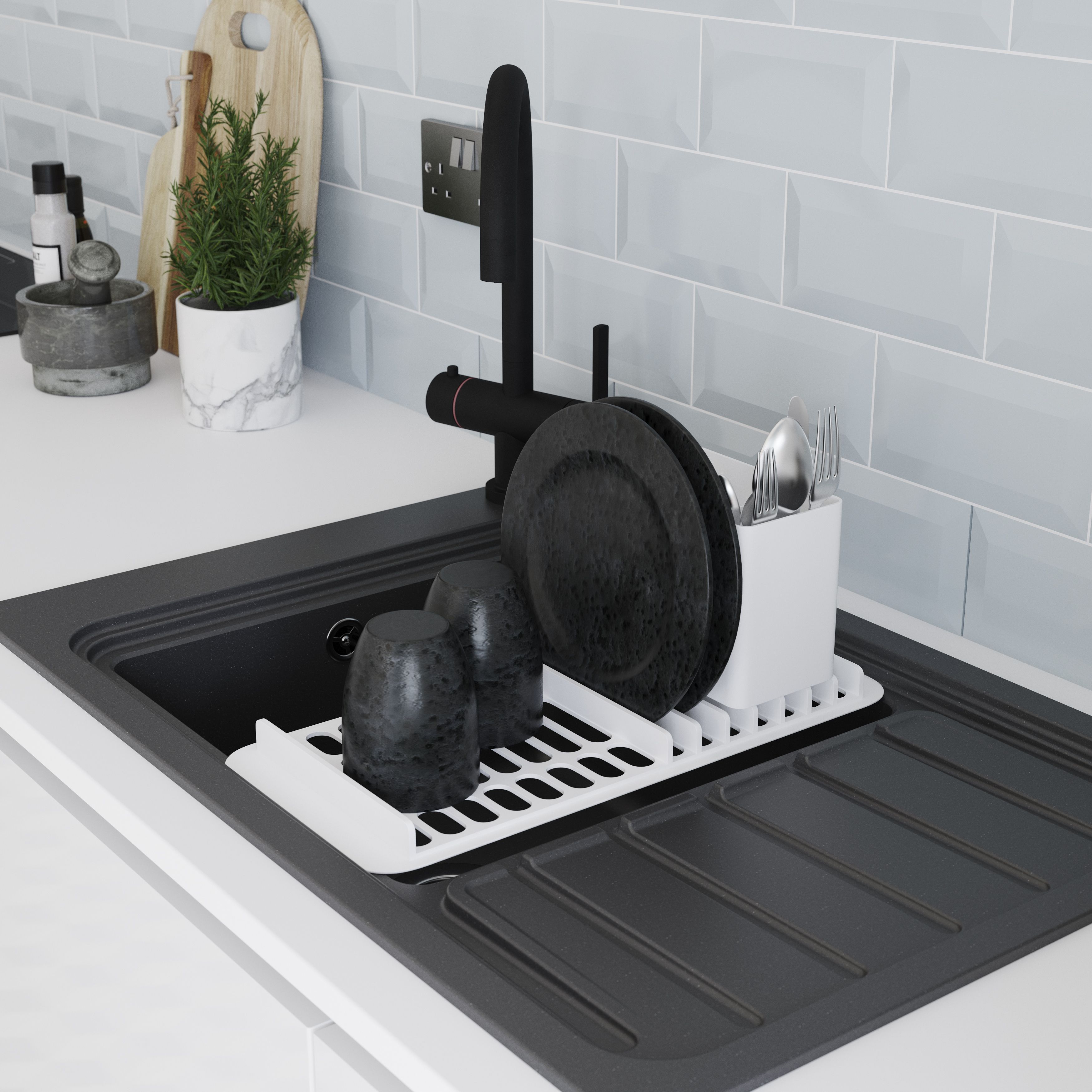 GoodHome Romesco Matt black Composite quartz 1 Bowl Sink & drainer 773mm x 773mm