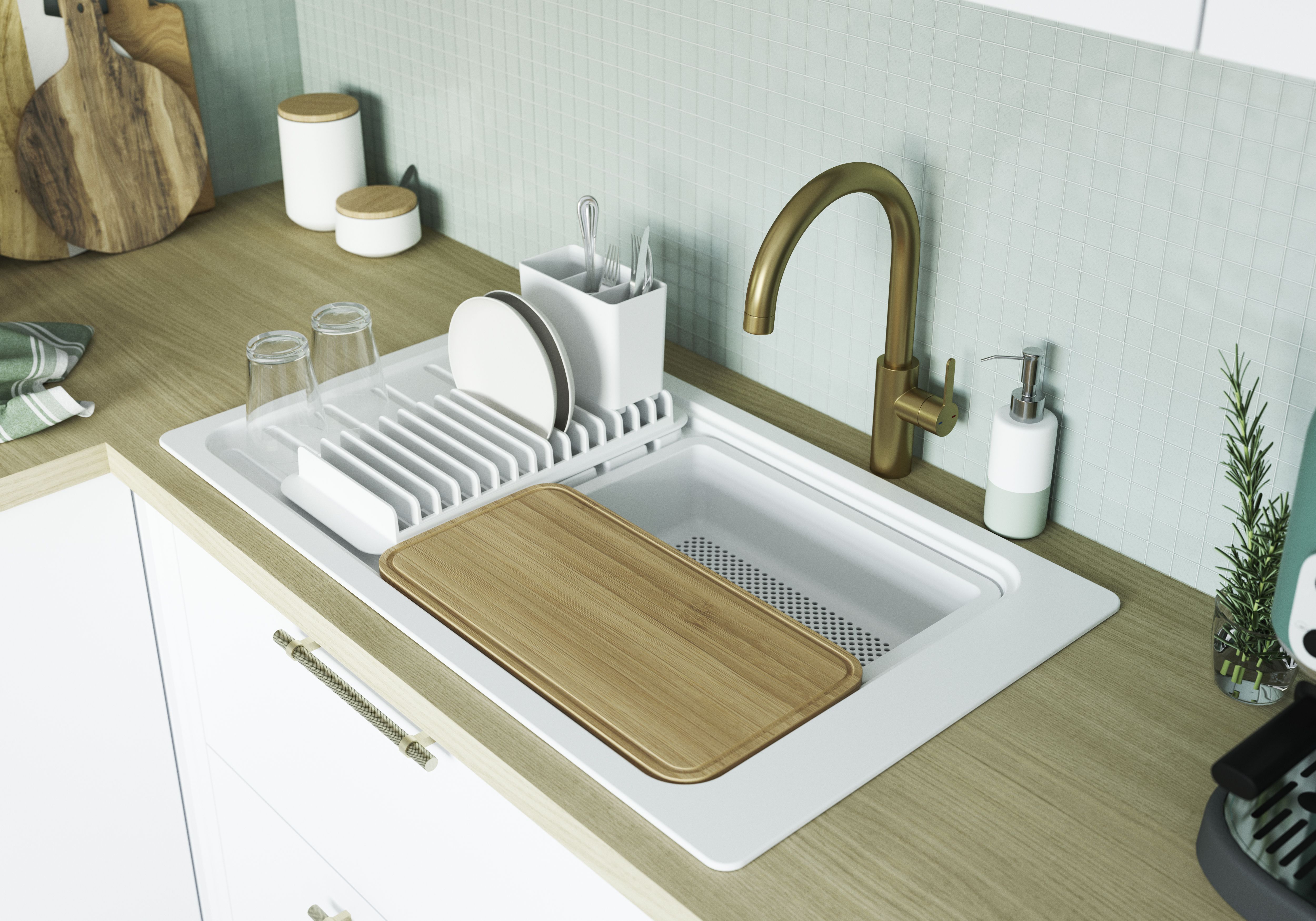 GoodHome Romesco White Granite 1 Bowl Sink & drainer 515mm x 883mm