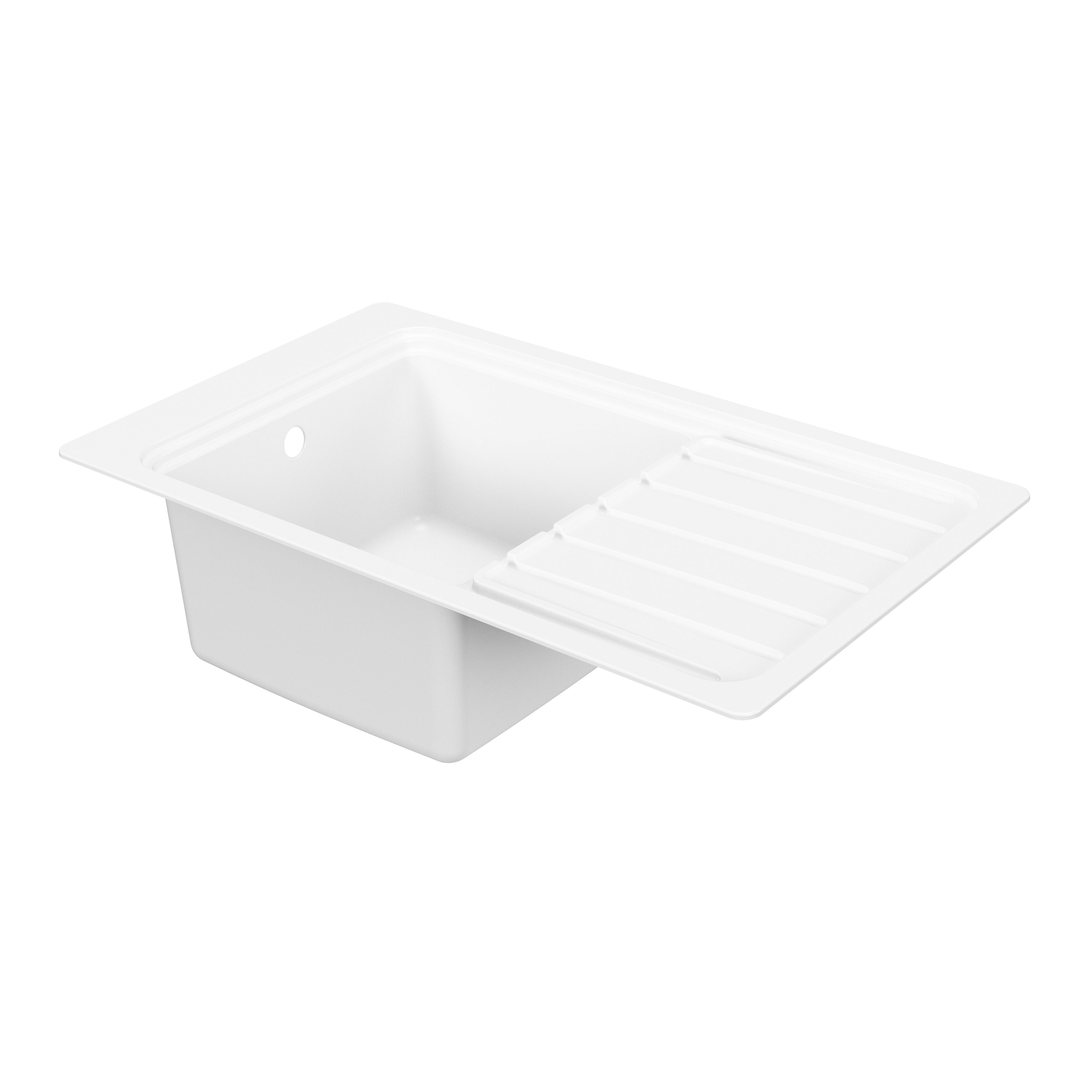 GoodHome Romesco White Granite 1 Bowl Sink & drainer 515mm x 883mm