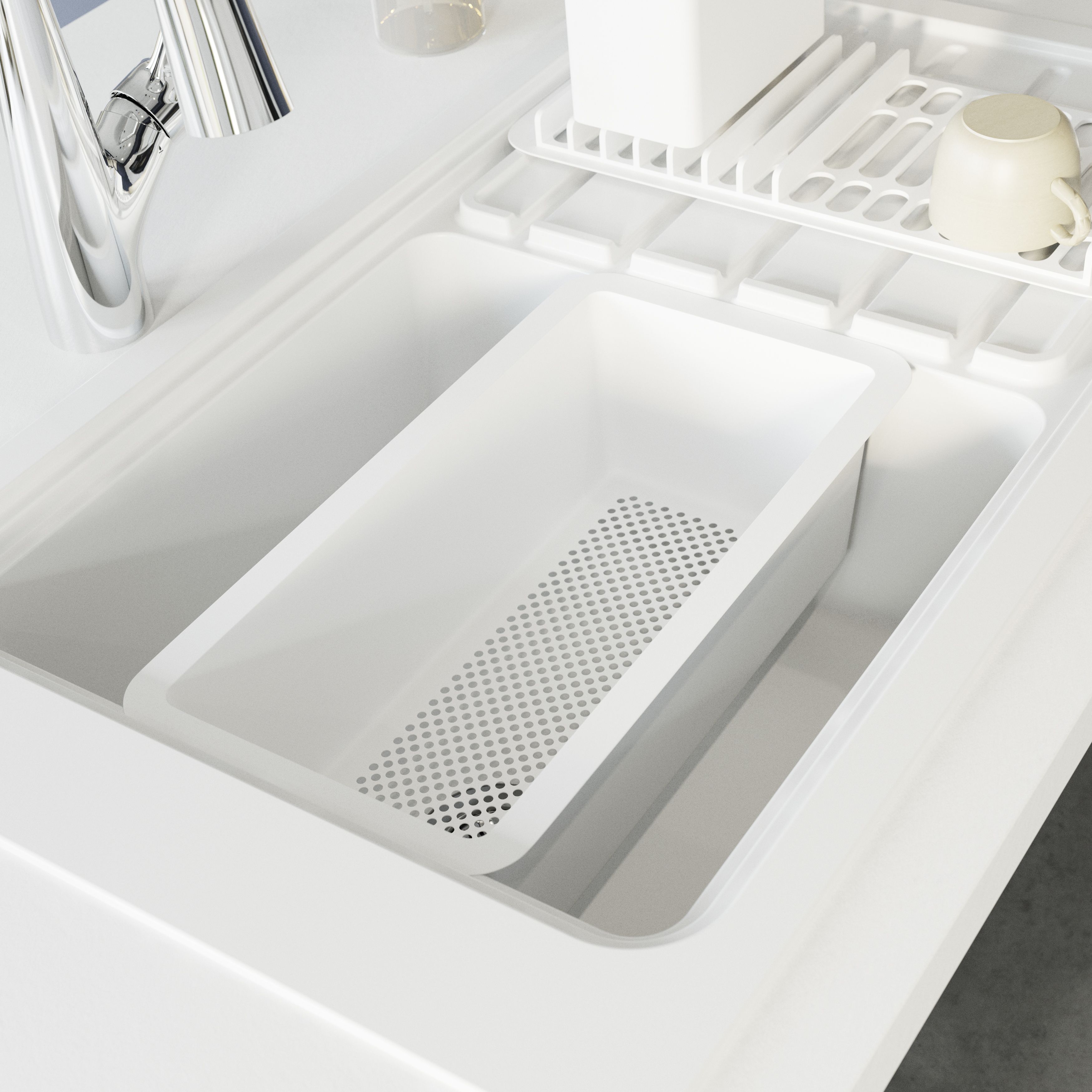GoodHome Romesco White Granite 1 Bowl Sink & drainer 515mm x 883mm