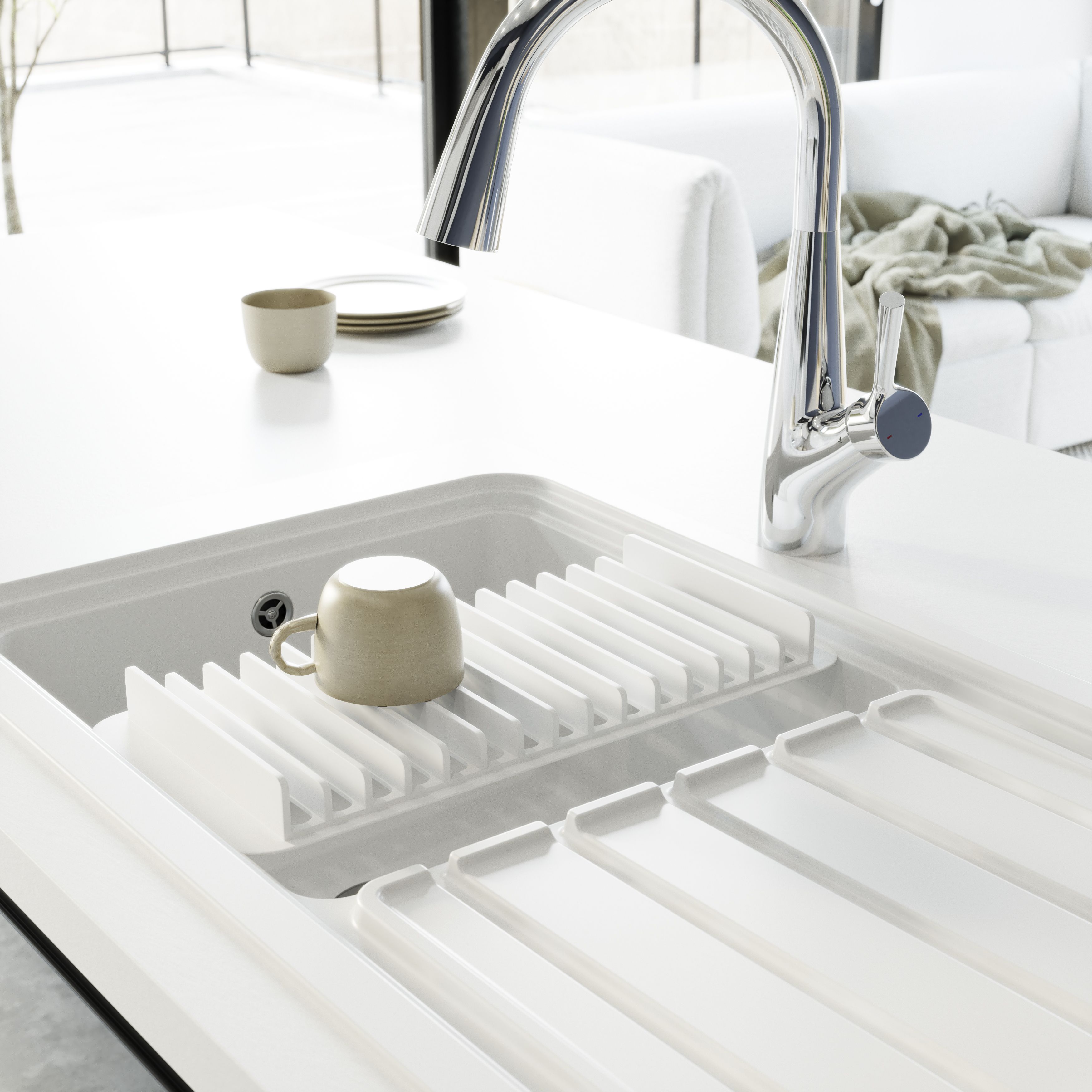 GoodHome Romesco White Granite 1 Bowl Sink & drainer 515mm x 883mm