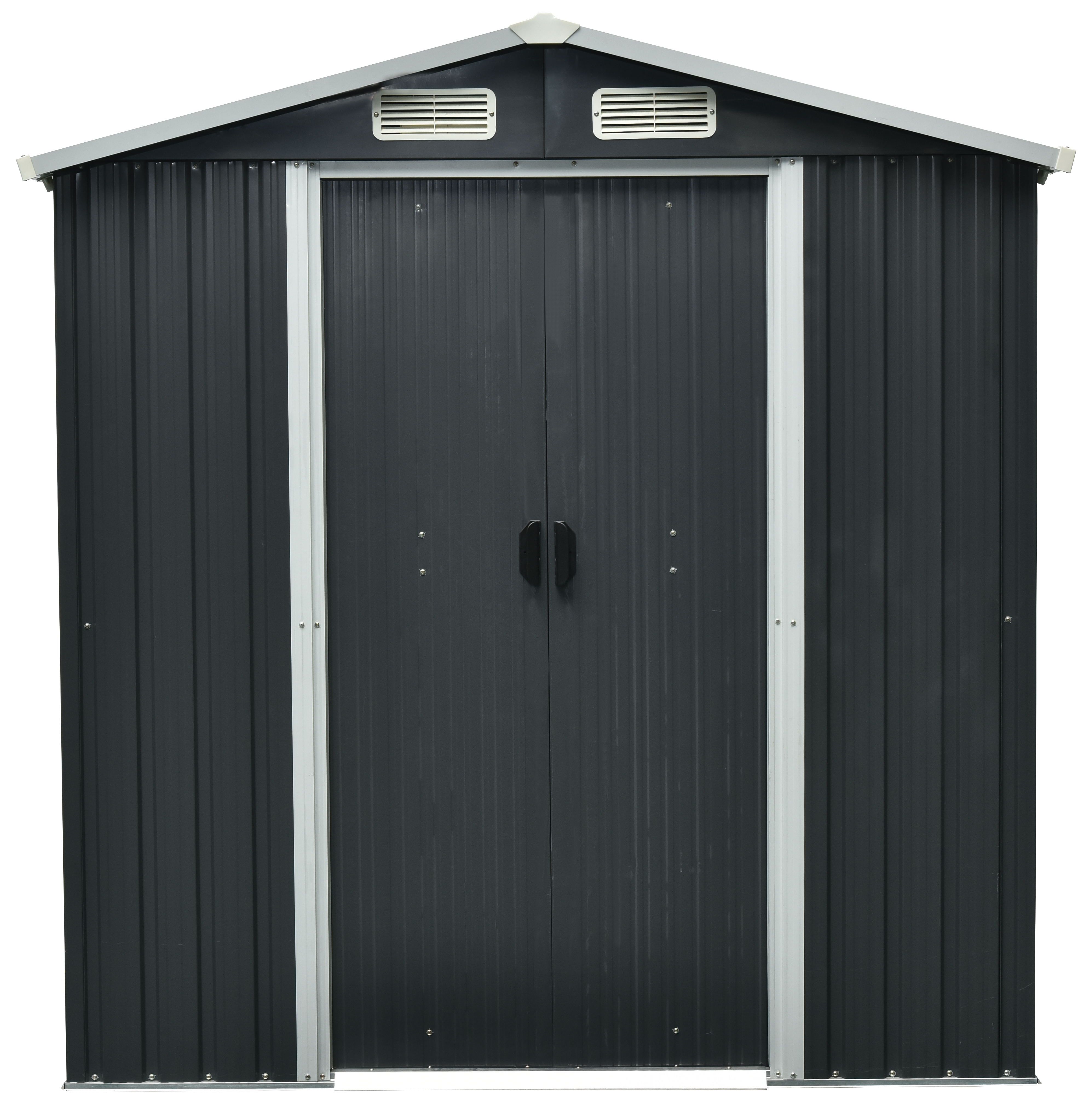 GoodHome Rough Surface 6x3 ft Apex Dark grey Metal 2 door Shed
