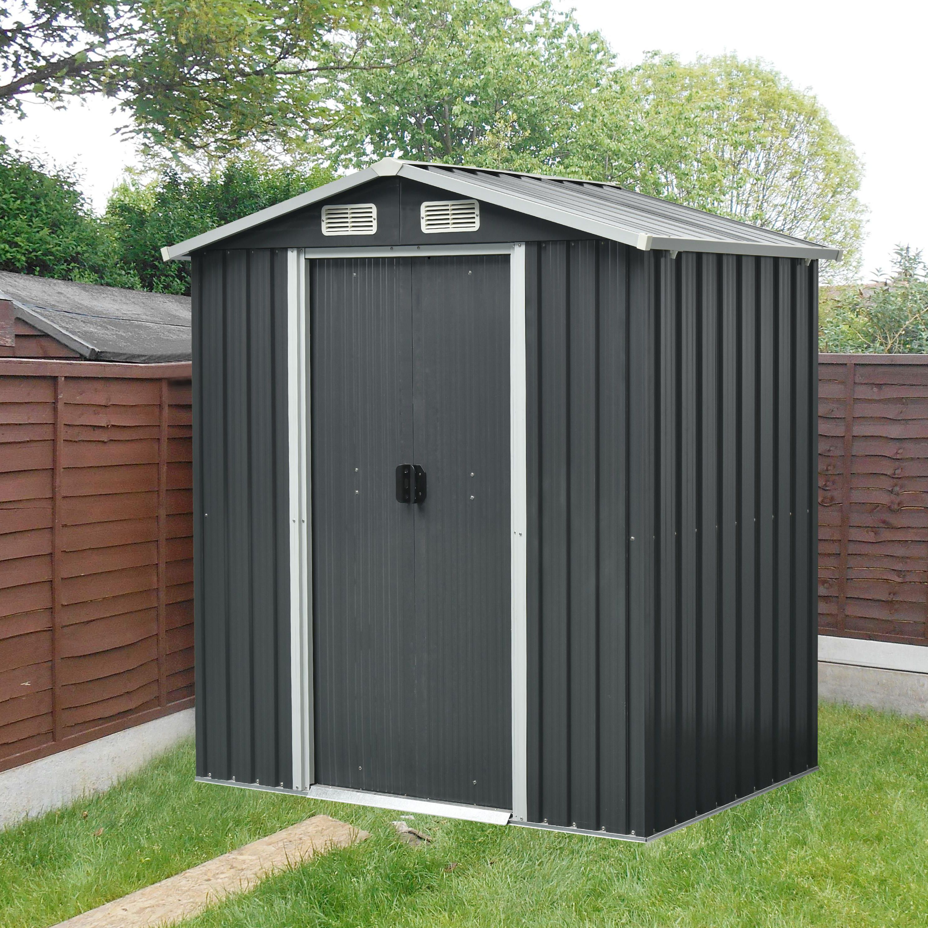 GoodHome Rough Surface 6x3 ft Apex Dark grey Metal 2 door Shed