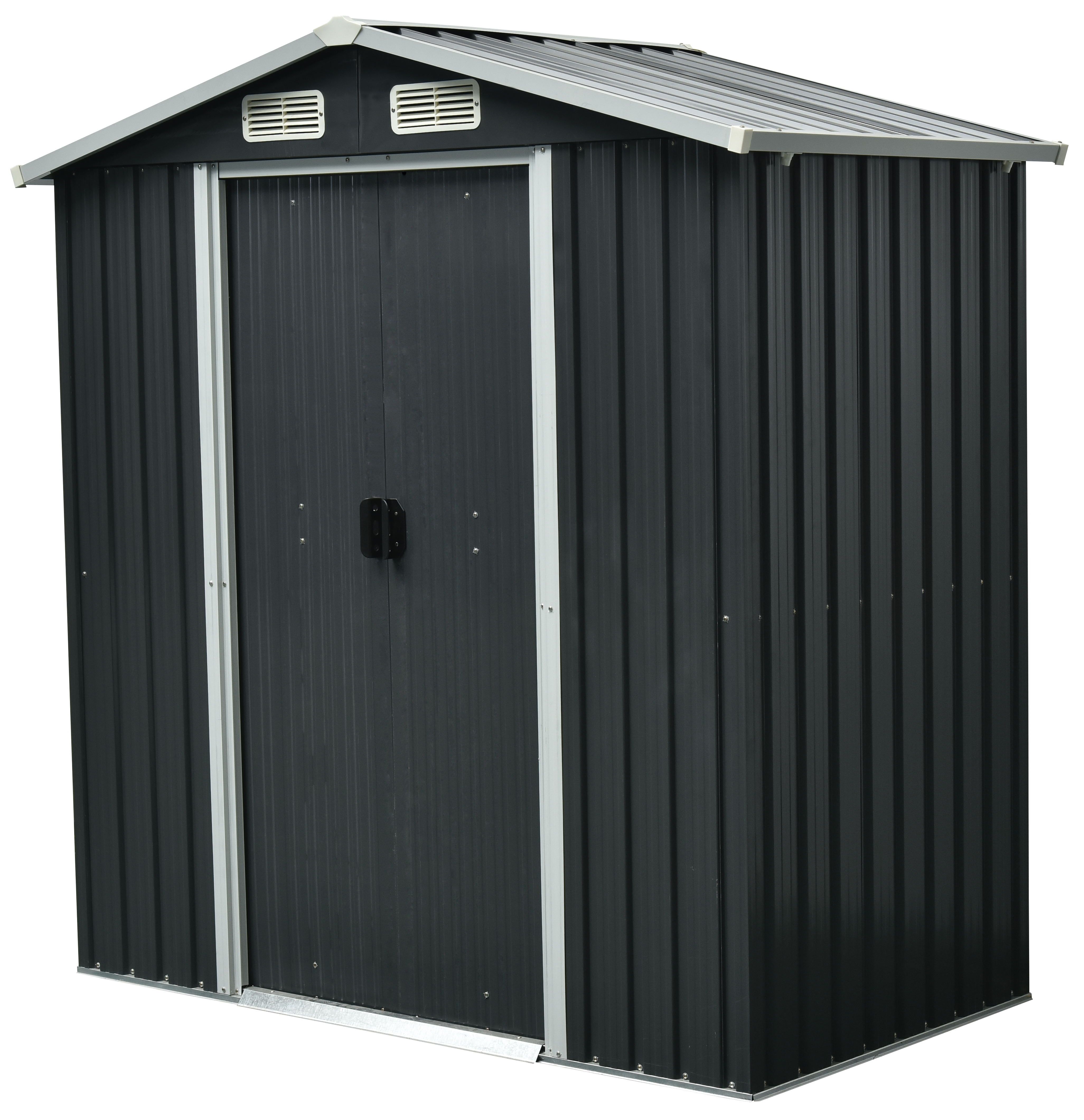GoodHome Rough Surface 6x3 ft Apex Dark grey Metal 2 door Shed