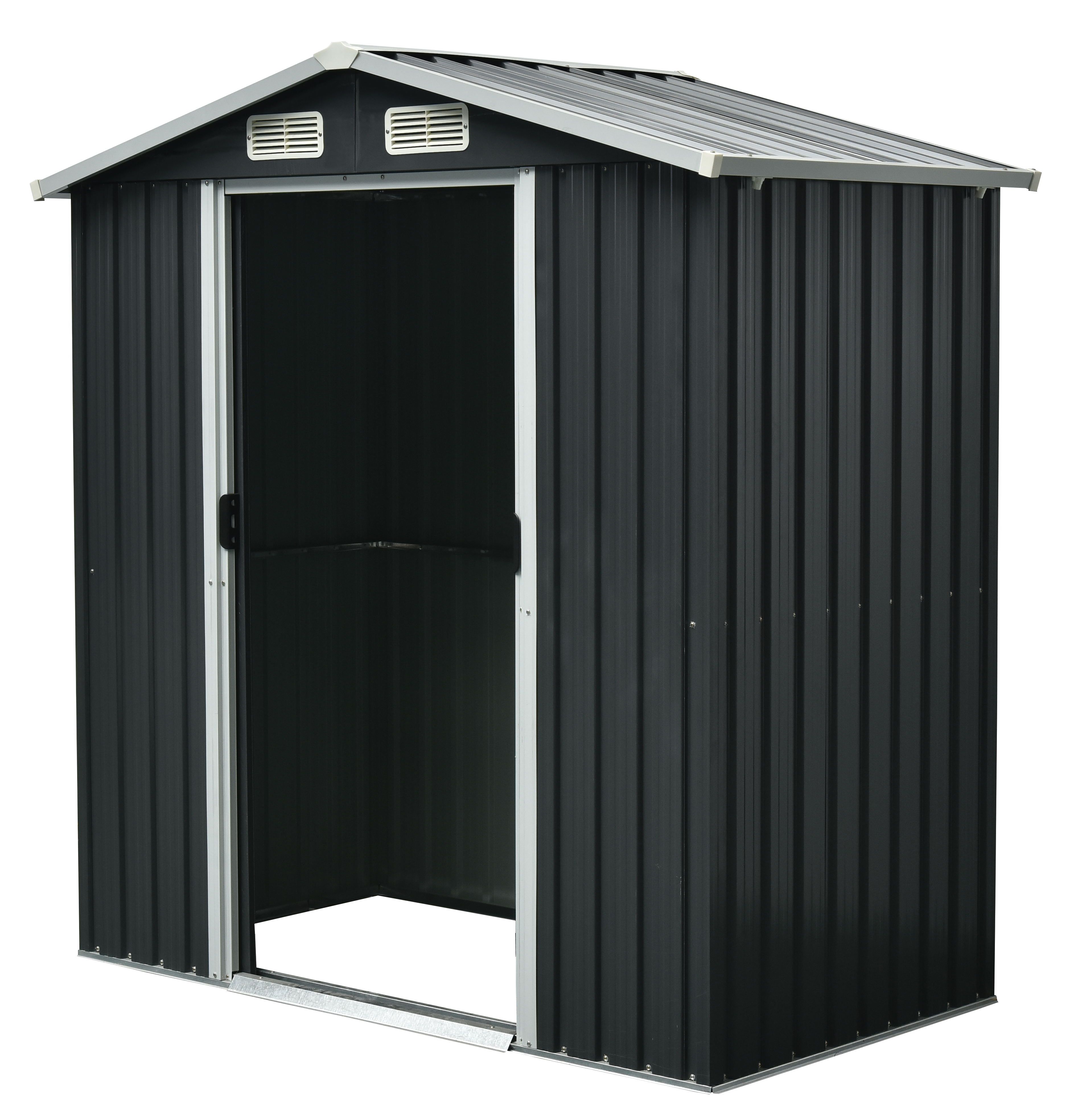GoodHome Rough Surface 6x3 ft Apex Dark grey Metal 2 door Shed