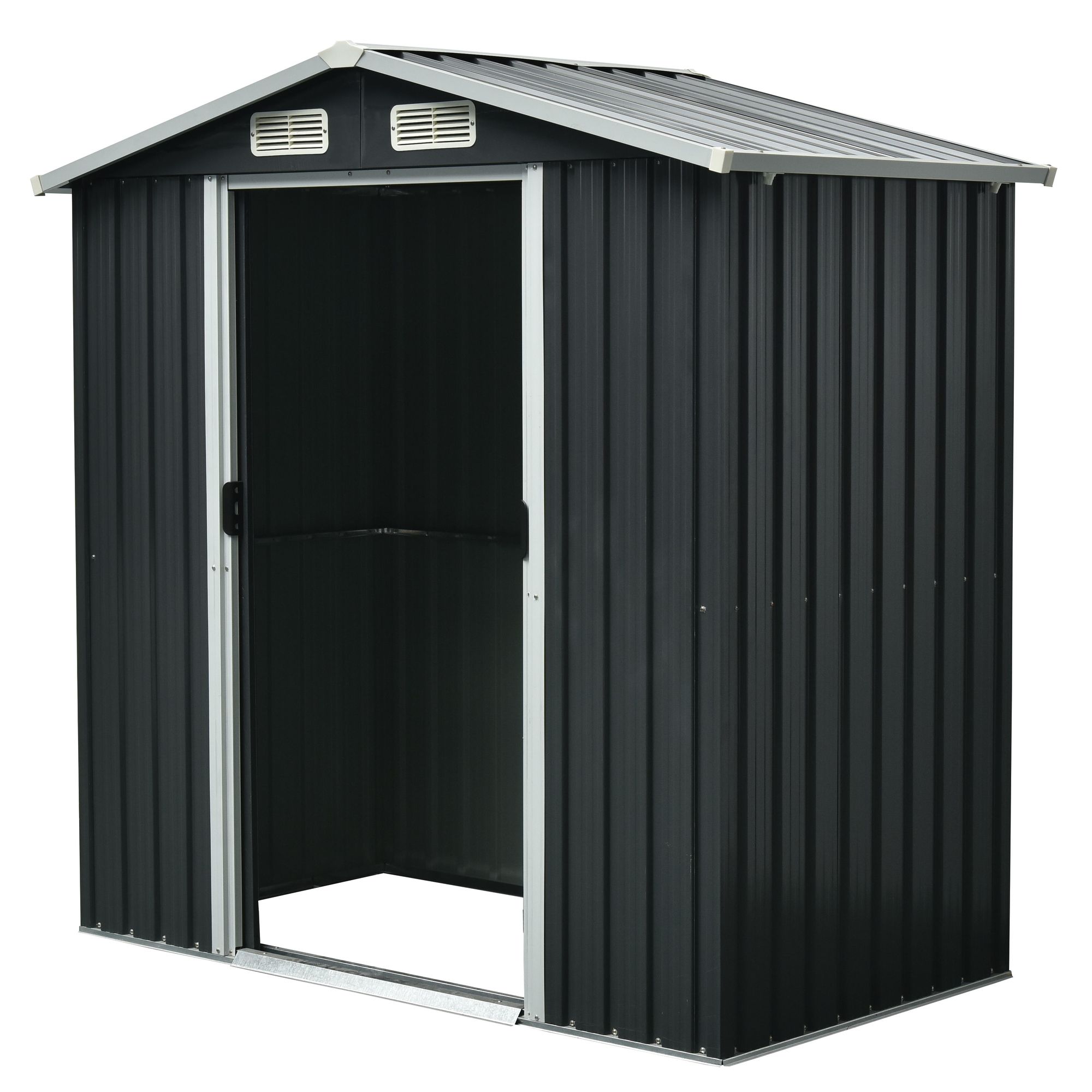 GoodHome Rough Surface 6x3 ft Apex Dark grey Metal 2 door Shed
