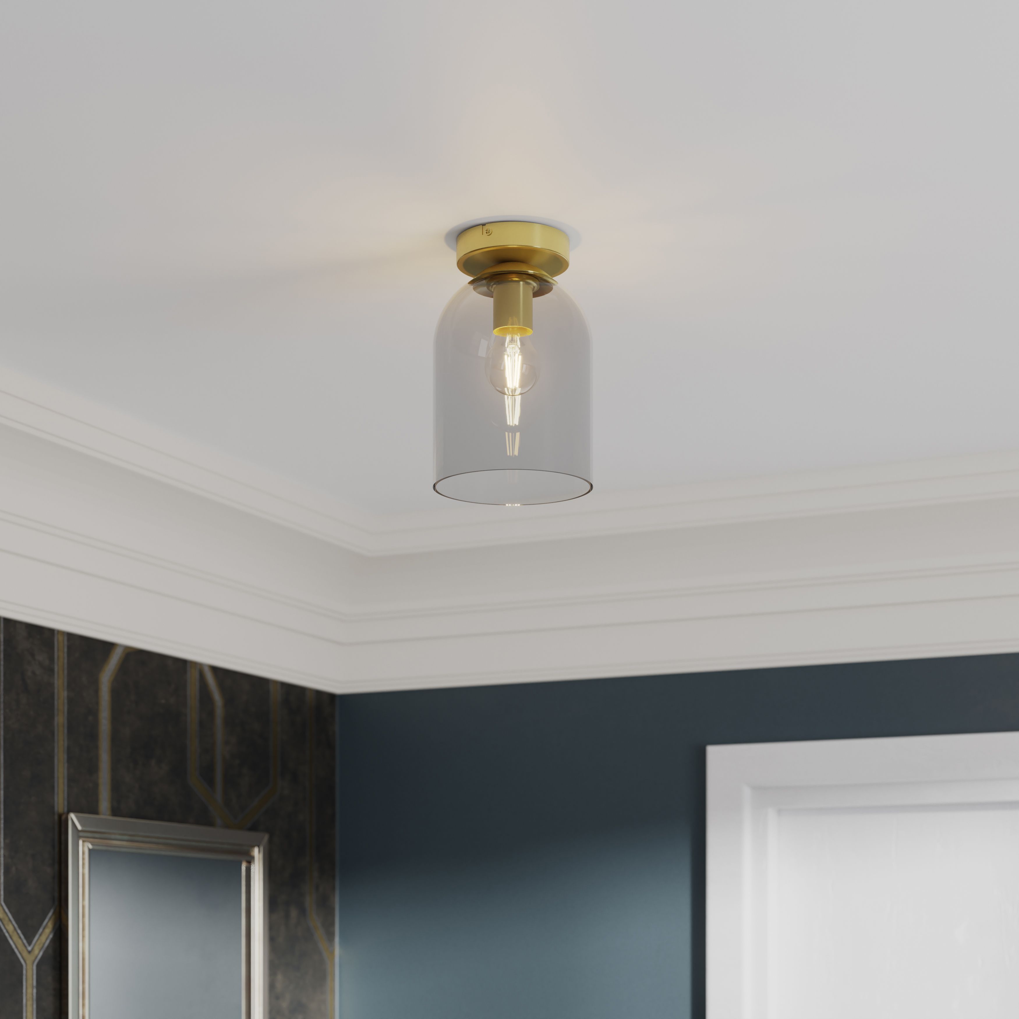 GoodHome Round Brushed Glass & metal Gold effect Ceiling light