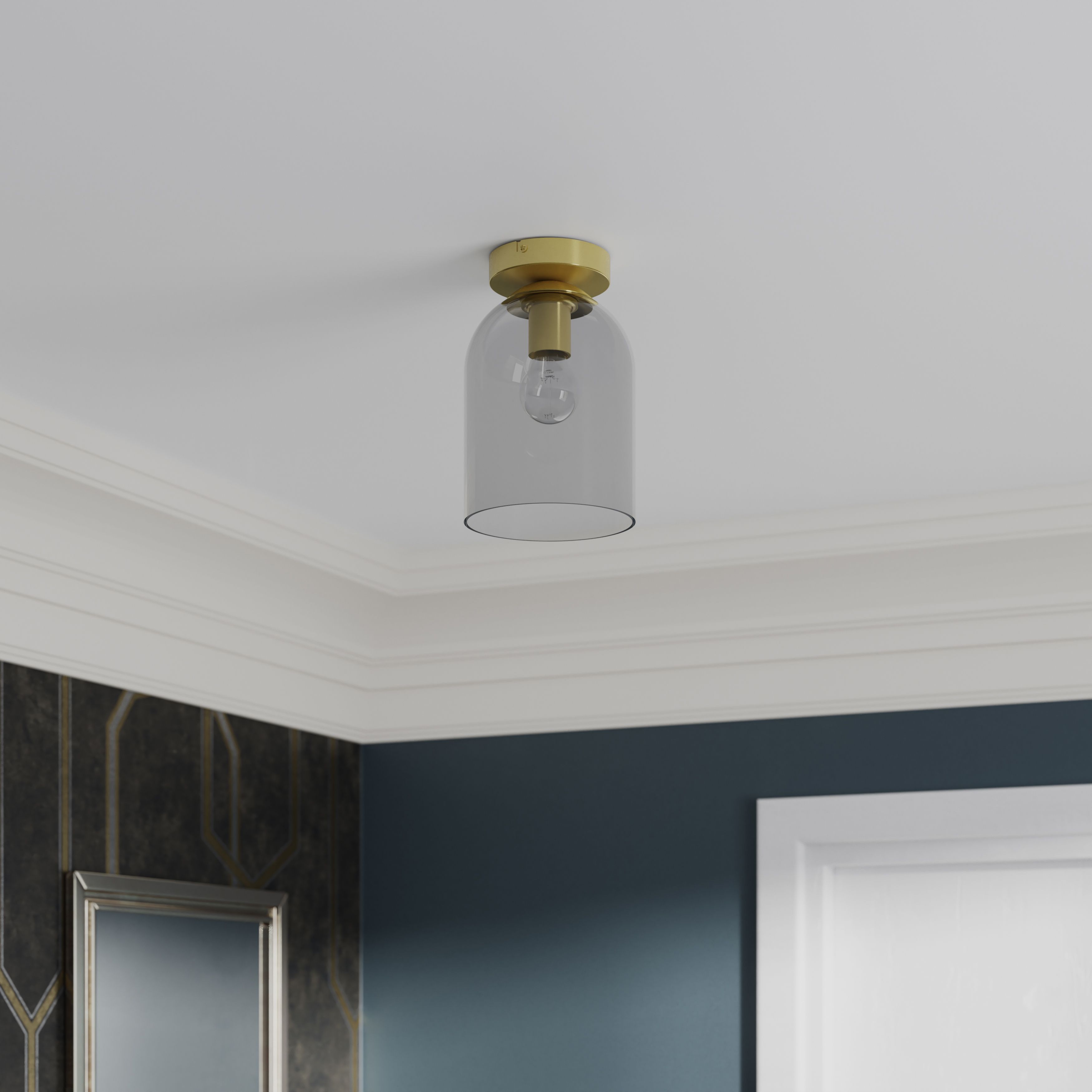 GoodHome Round Brushed Glass & metal Gold effect Ceiling light