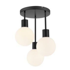 GoodHome Round Matt Glass & metal Black 3 Lamp LED Ceiling light