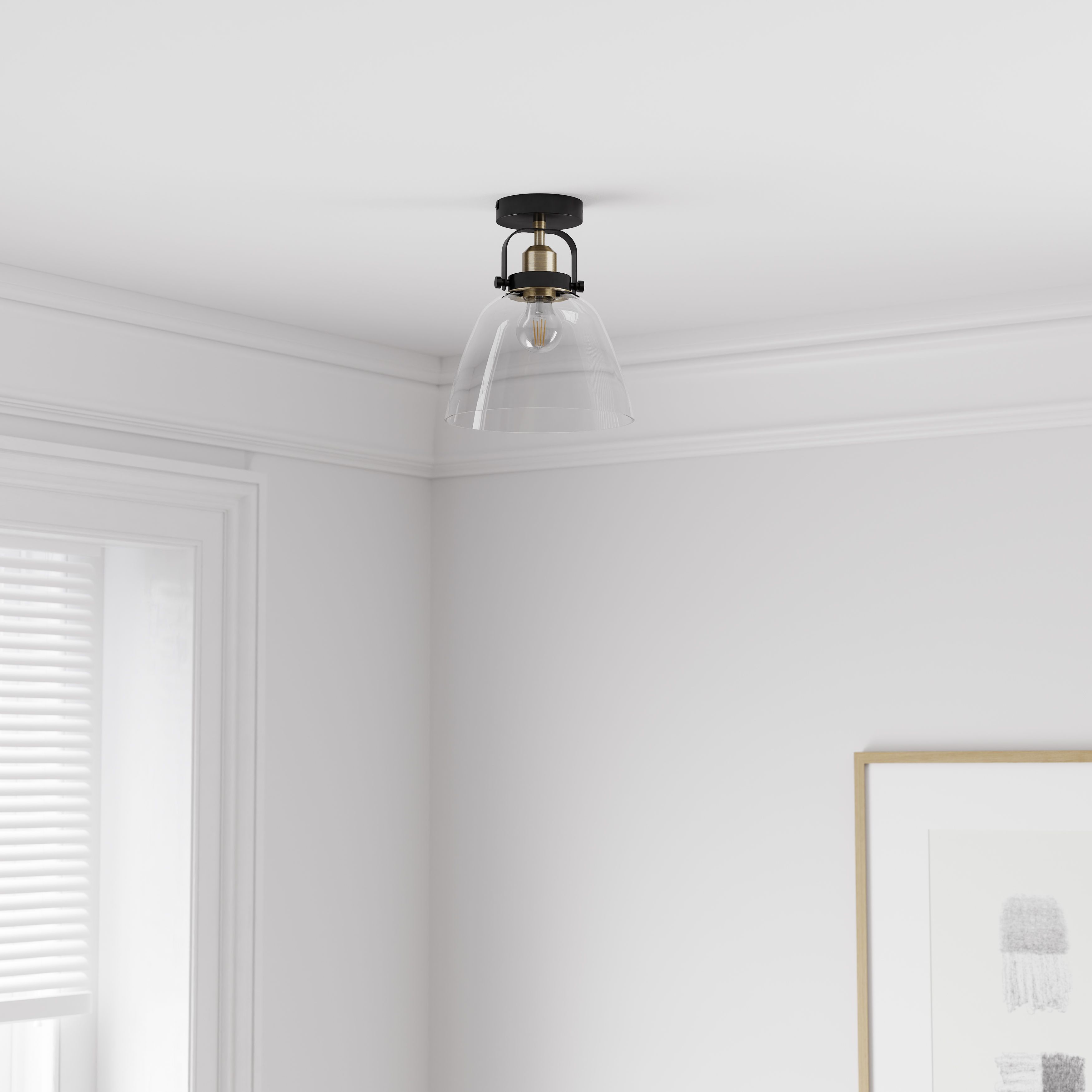 GoodHome Round Matt Glass & metal Black Antique brass effect LED Ceiling light