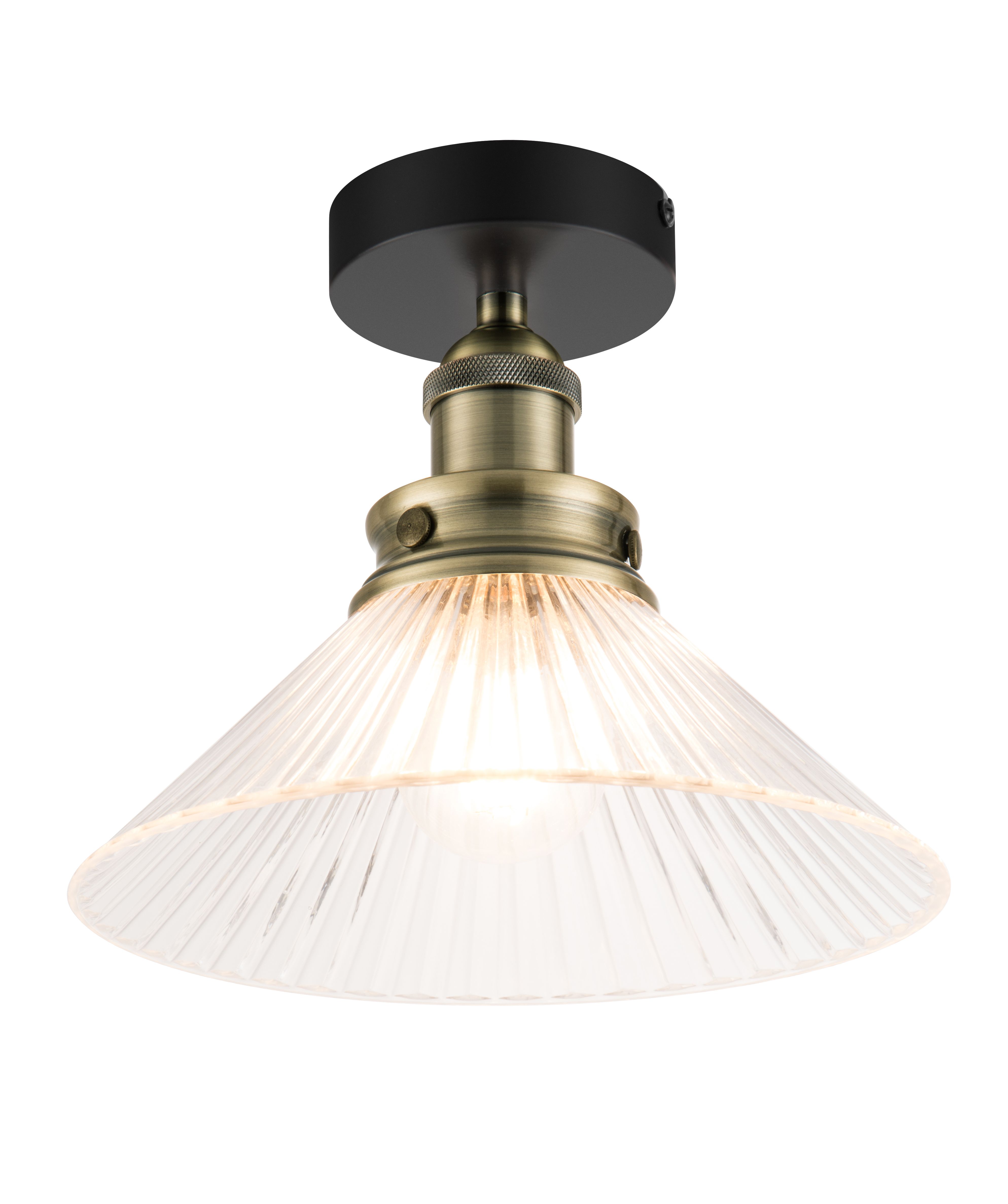 GoodHome Round Matt Glass & metal Black & clear Antique brass effect LED Ceiling light