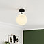 GoodHome Round Matt Glass & metal Black Frosted effect LED Ceiling light