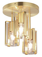 GoodHome Round Matt Glass & metal Brass effect 3 Lamp Ceiling light