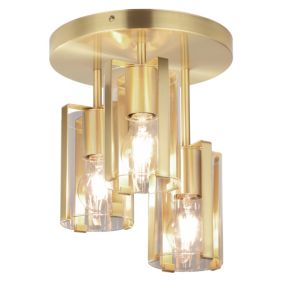 GoodHome Round Matt Glass & metal Brass effect 3 Lamp Ceiling light