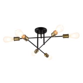 GoodHome Round Matt Metal Black Antique brass effect 6 Lamp Ceiling light