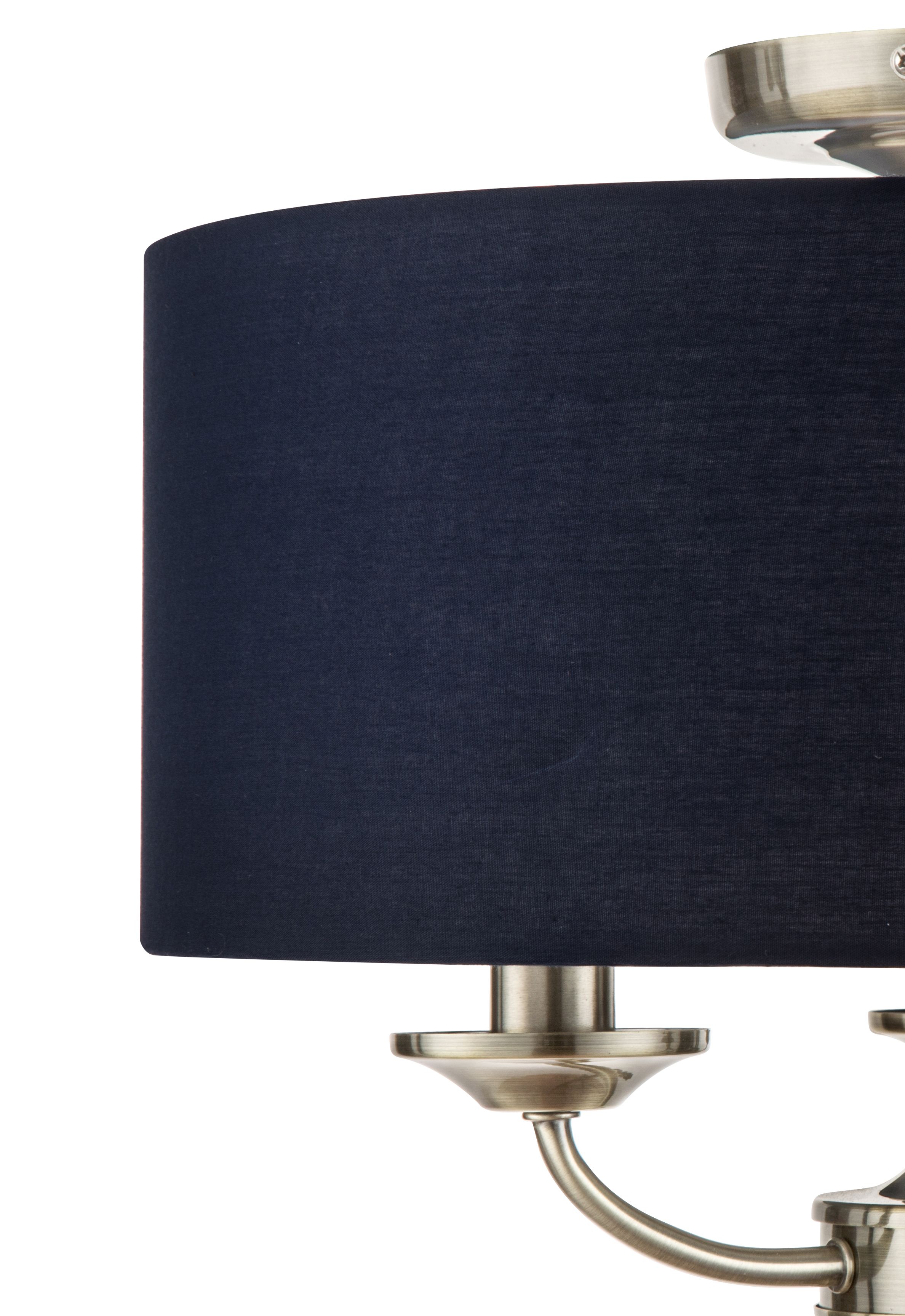 GoodHome Round Satin Fabric & metal Navy Antique brass effect 3 Lamp LED Ceiling light
