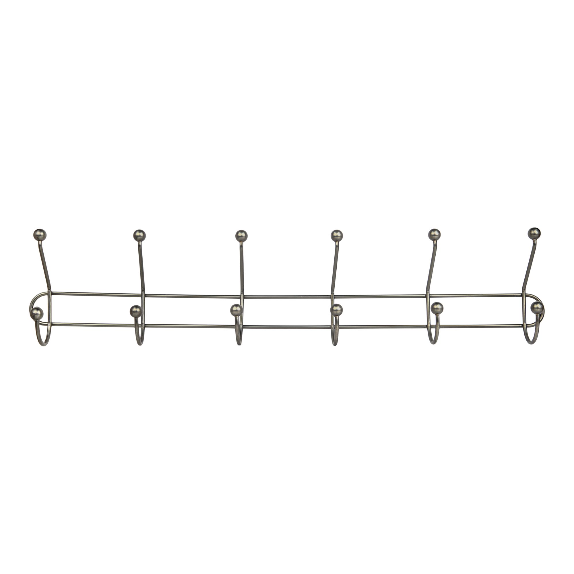 GoodHome Rounded Basic Matt Titanium Steel 6 Hook rail (L)655mm (H)135mm